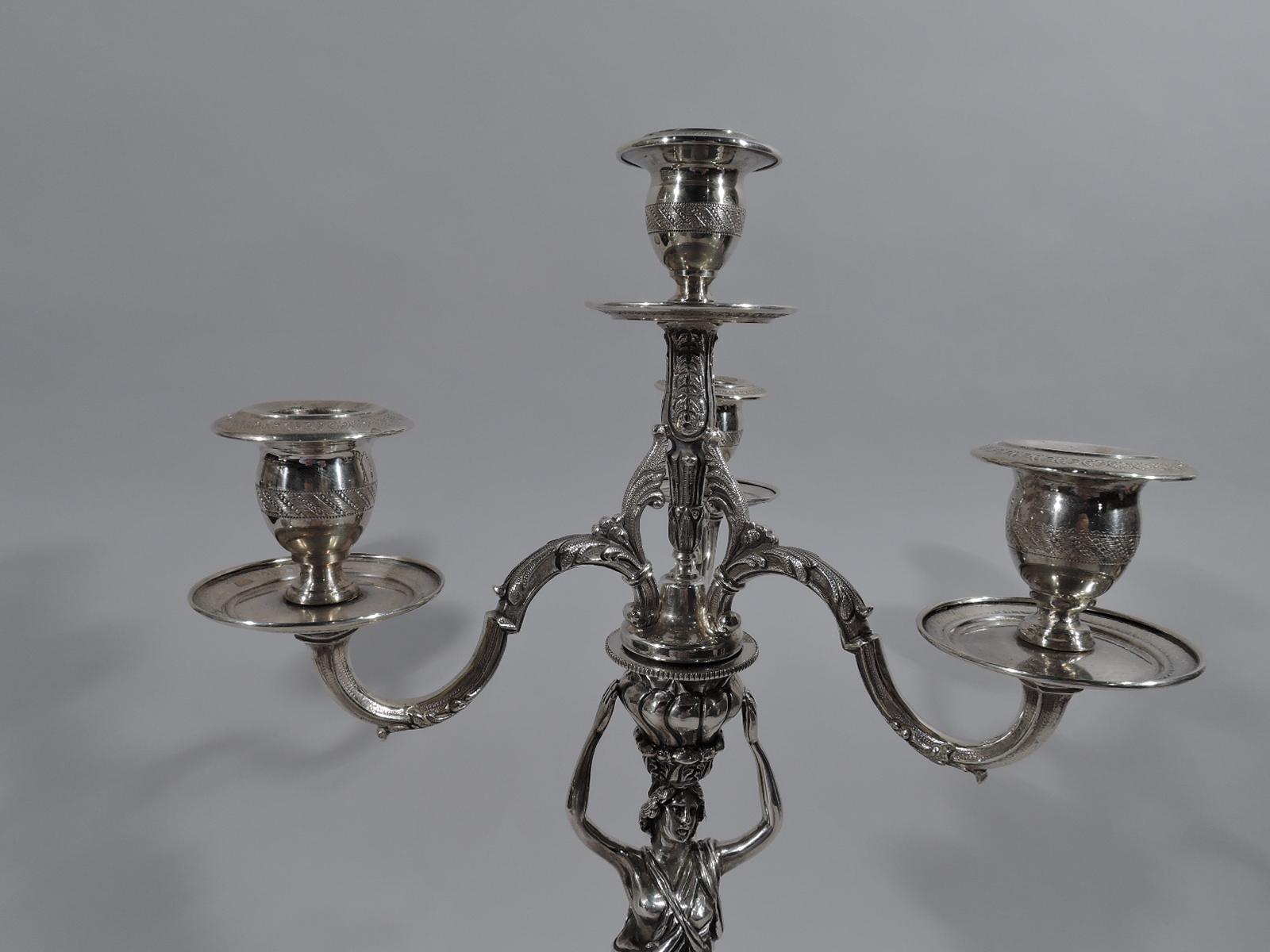 Italian Neoclassical Silver 4-Light Candelabrum In Excellent Condition In New York, NY