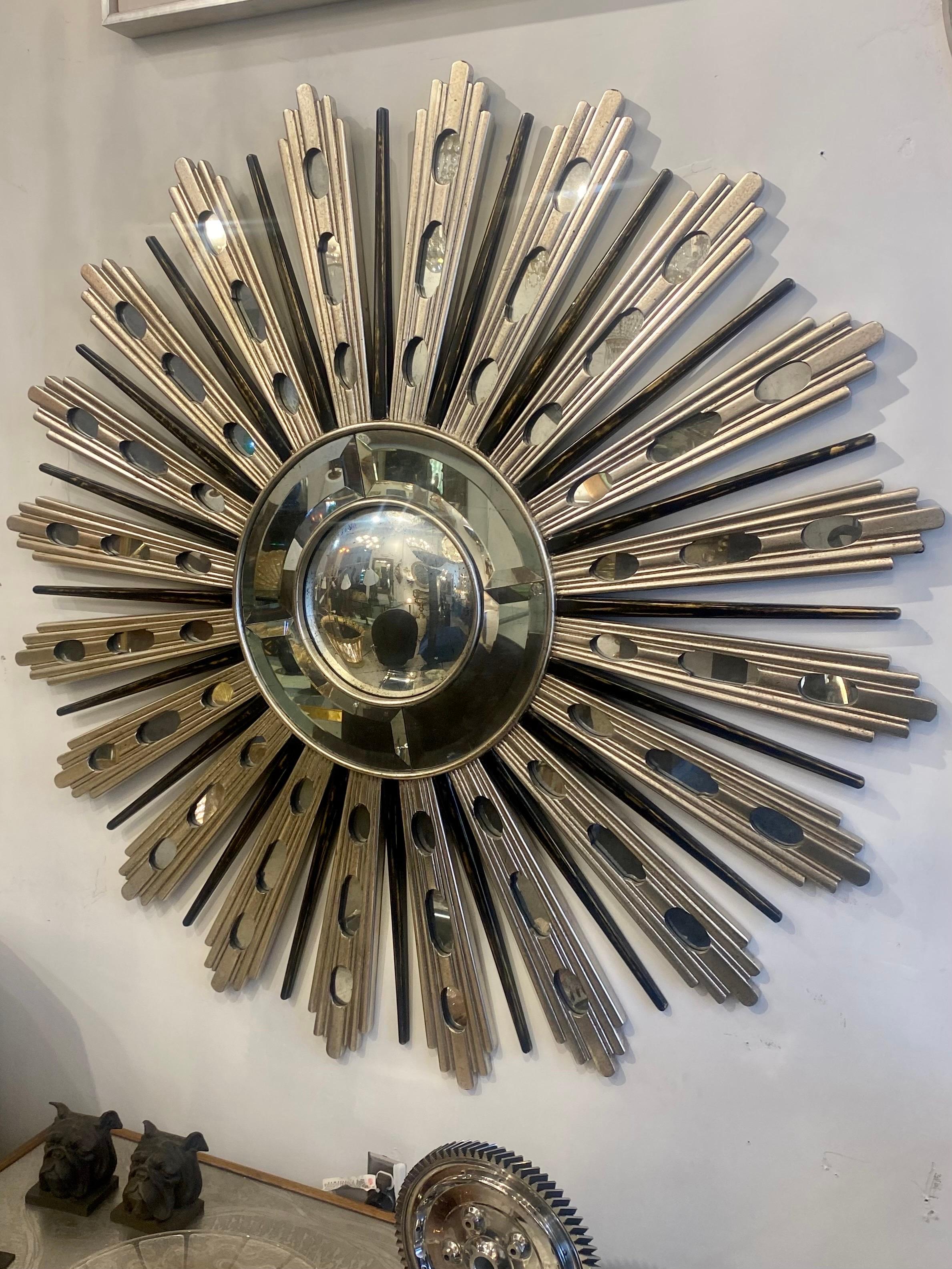 Mid-Century Modern Italian Neoclassical Silvered Sunburst Mirror For Sale