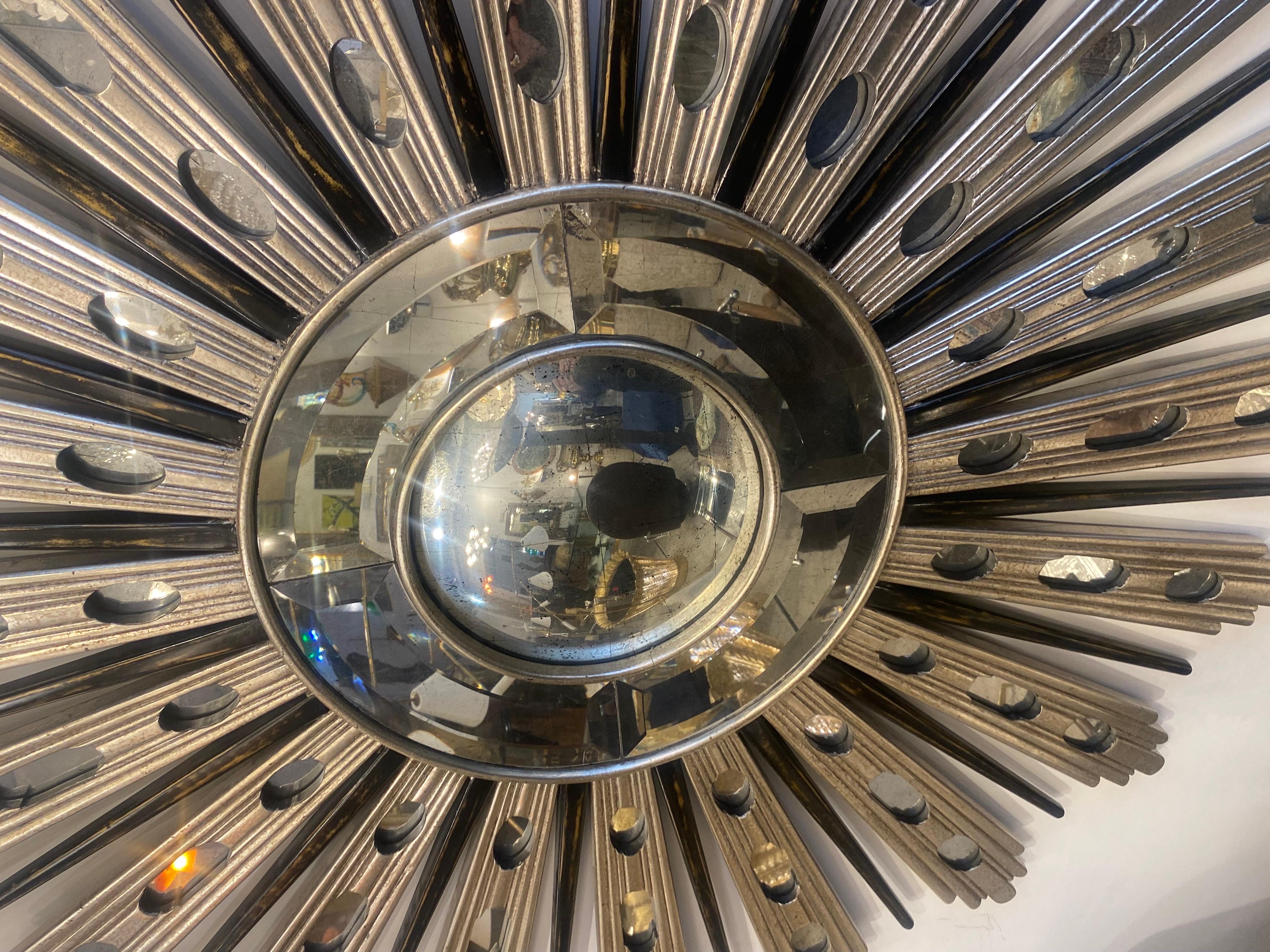 Metal Italian Neoclassical Silvered Sunburst Mirror For Sale