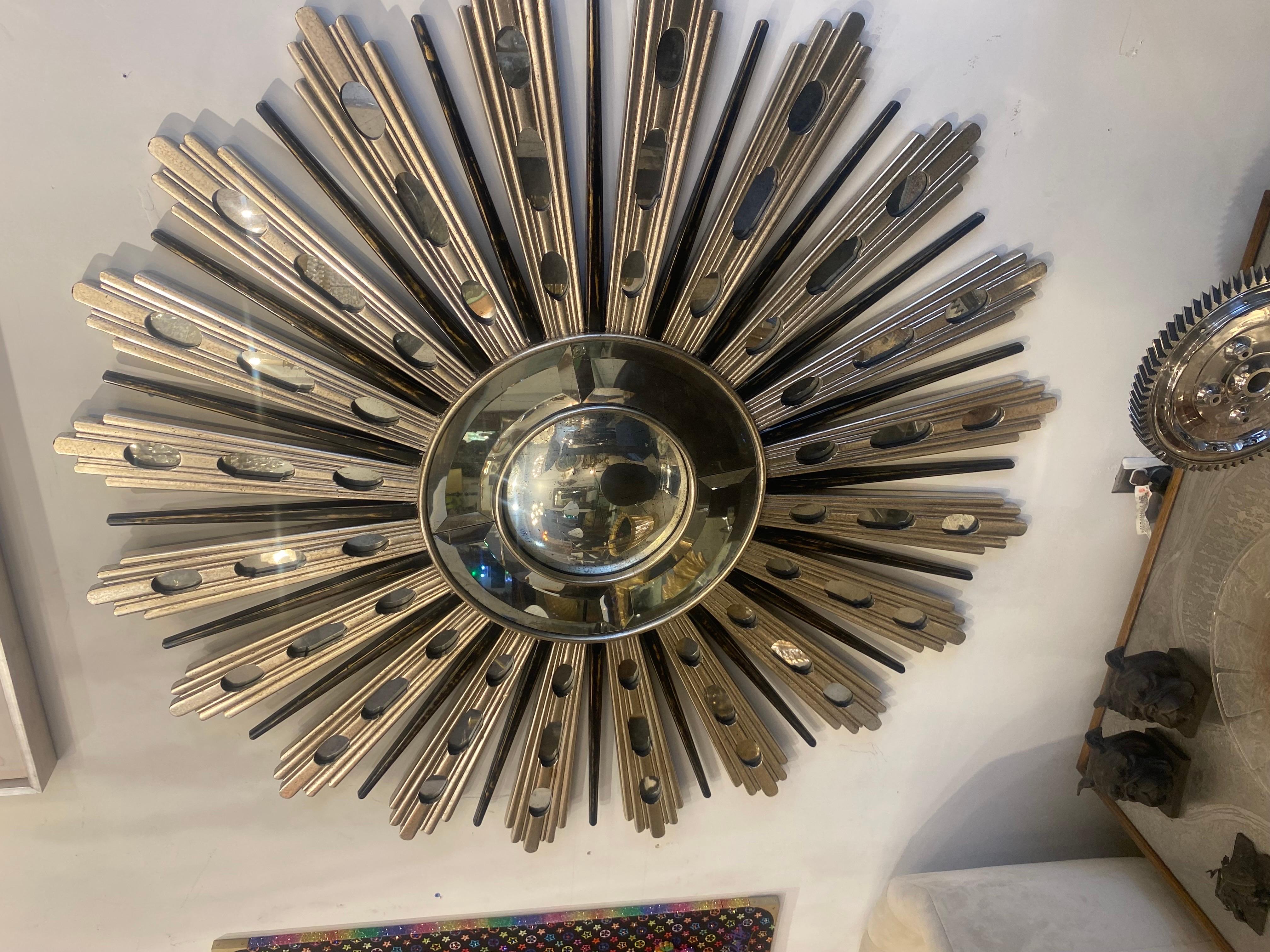 Italian Neoclassical Silvered Sunburst Mirror For Sale 1