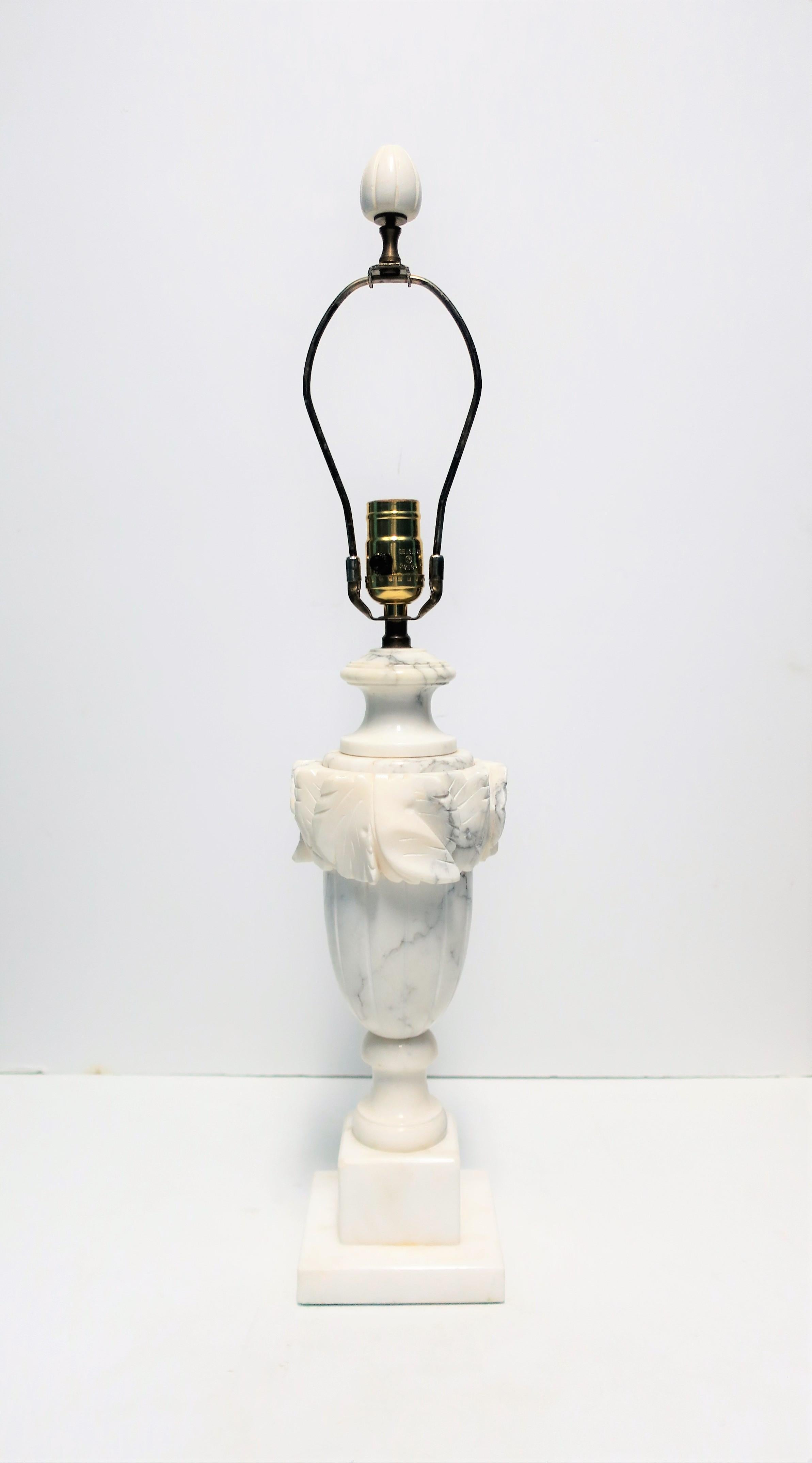 Carved Italian Neoclassical Solid Black and White Marble Urn Table Lamp