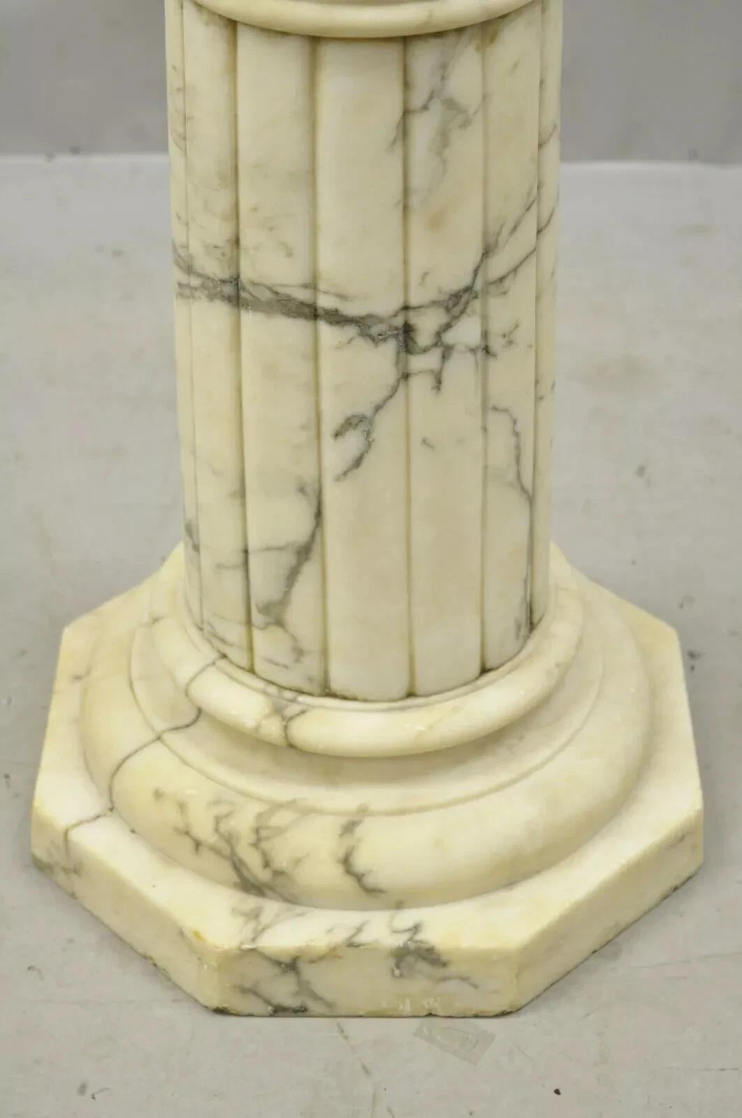 20th Century Italian Neoclassical Spiral Carved Marble Greek Key Column Pedestal Plant Stand For Sale
