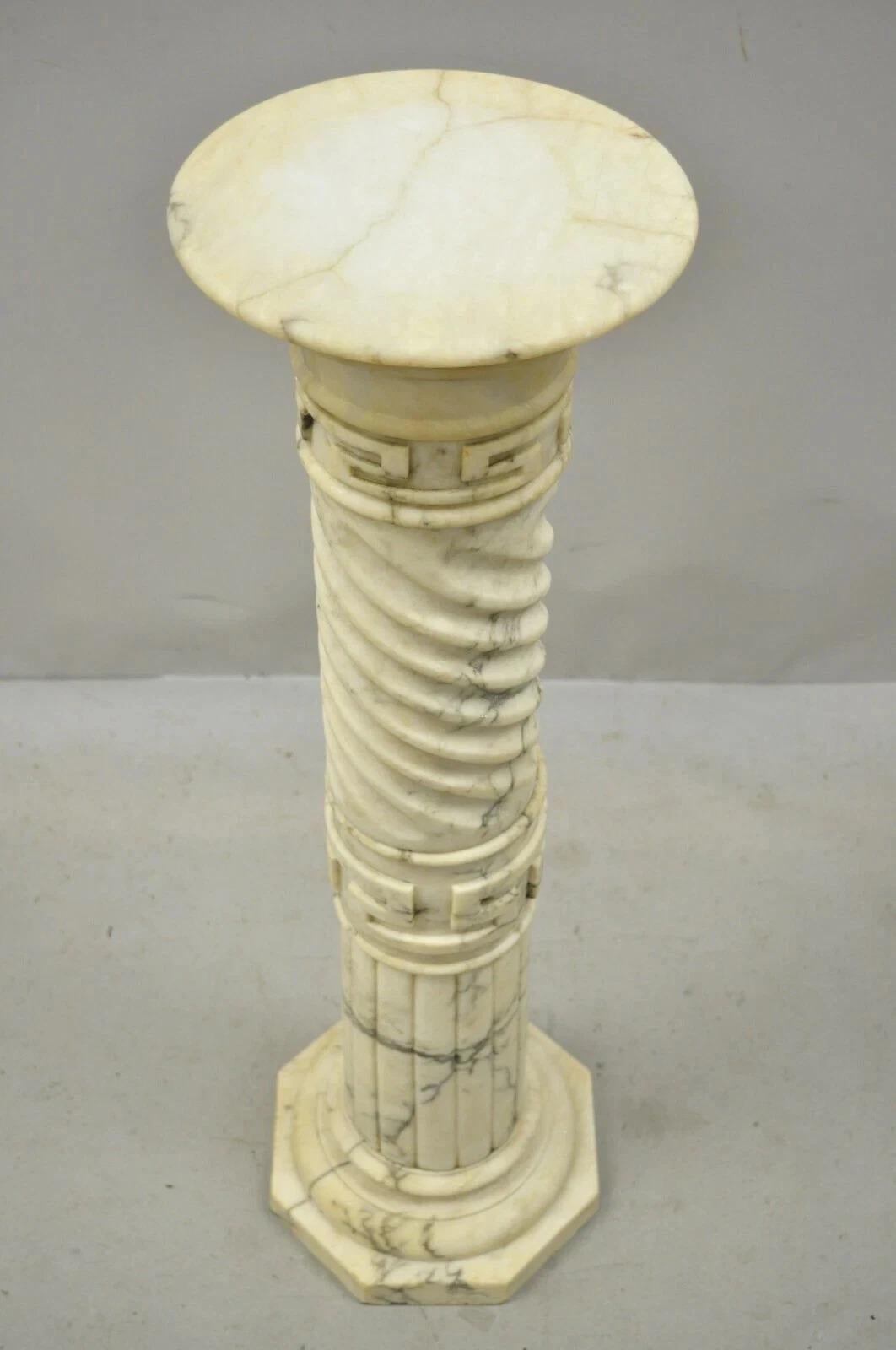 Italian Neoclassical Spiral Carved Marble Greek Key Column Pedestal Plant Stand For Sale 1