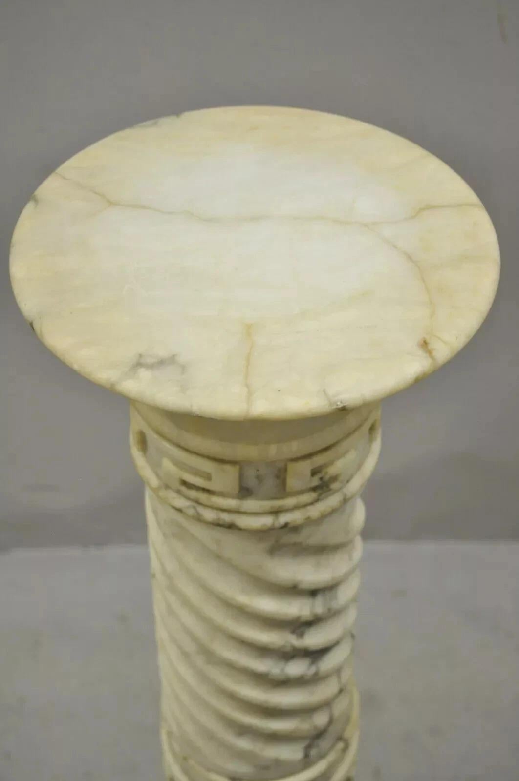 Italian Neoclassical Spiral Carved Marble Greek Key Column Pedestal Plant Stand For Sale 2