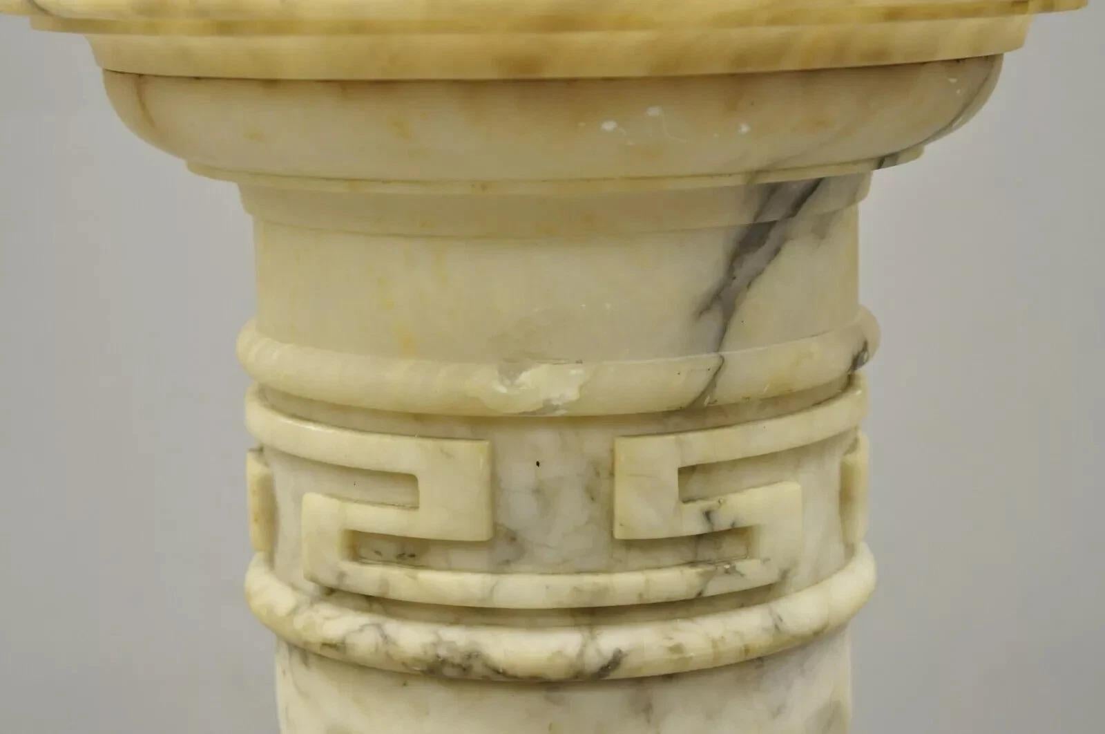 Italian Neoclassical Spiral Carved Marble Greek Key Column Pedestal Plant Stand For Sale 3