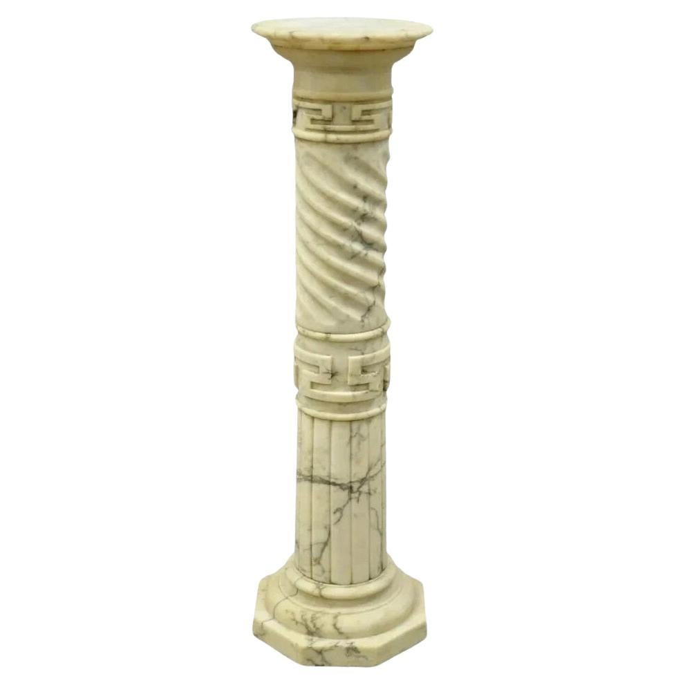 Italian Neoclassical Spiral Carved Marble Greek Key Column Pedestal Plant Stand
