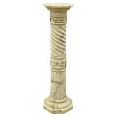 Italian Neoclassical Spiral Carved Marble Greek Key Column Pedestal Plant Stand