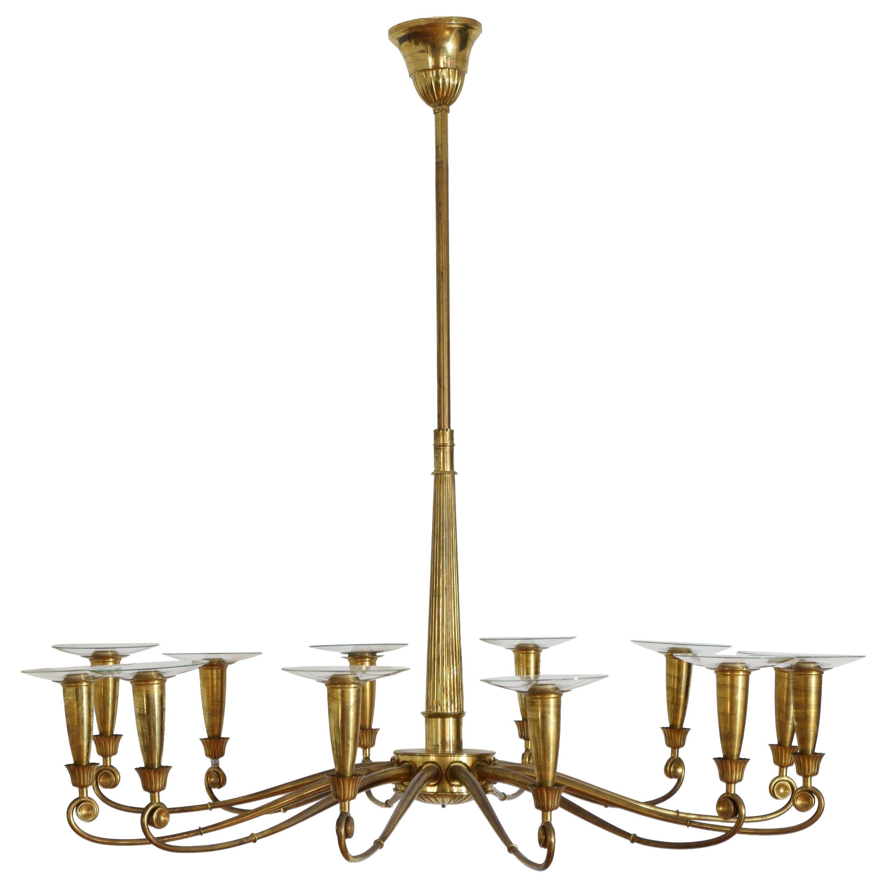 Italian Neoclassical Style 12-Light Brass and Glass Chandelier