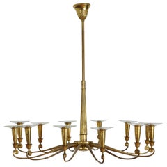 Italian Neoclassical Style 12-Light Brass and Glass Chandelier