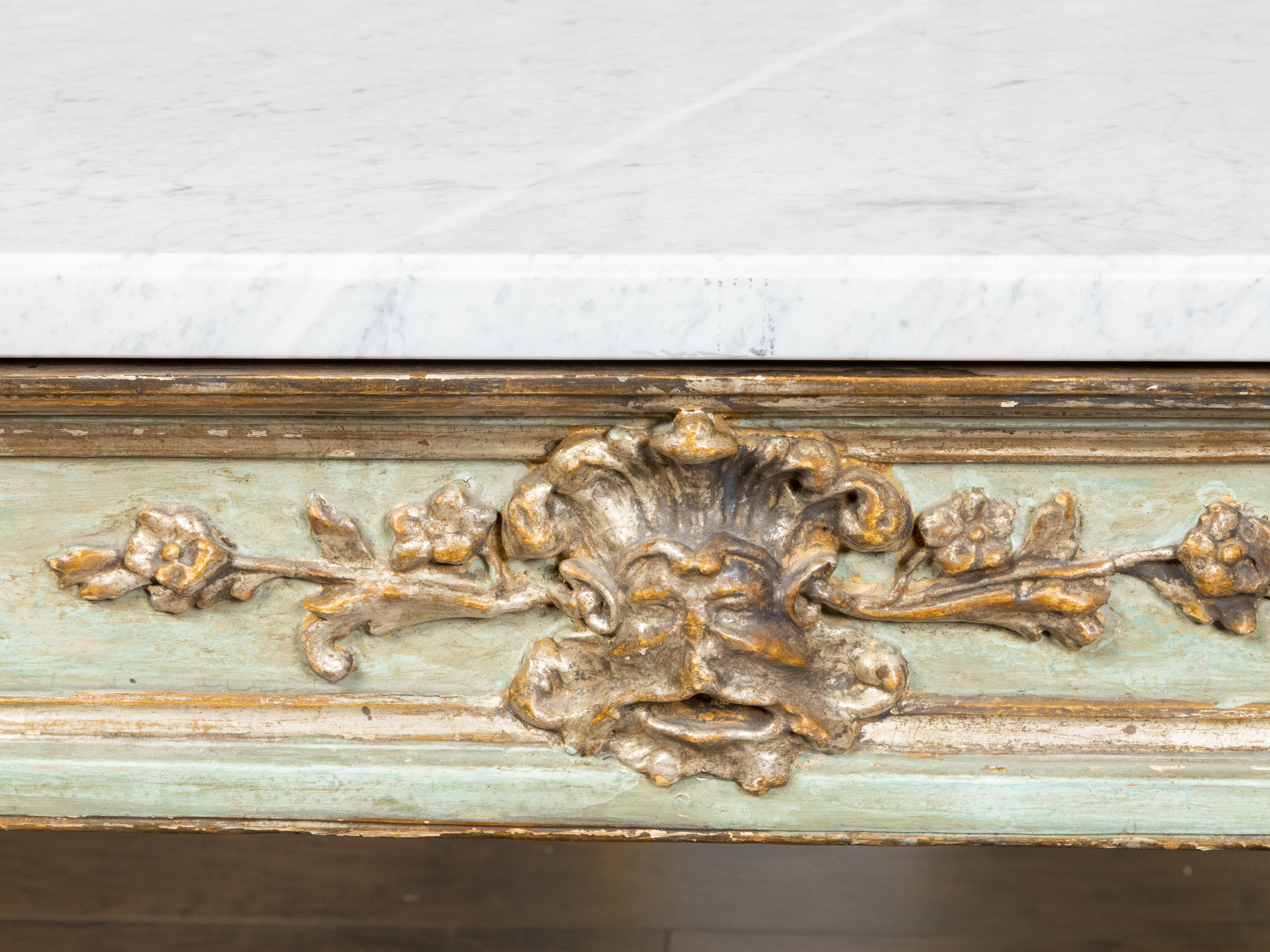Italian Neoclassical Style 19th Century Green Painted White Marble Top Table For Sale 6