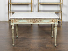 Italian Neoclassical Style 19th Century Green Painted White Marble Top Table