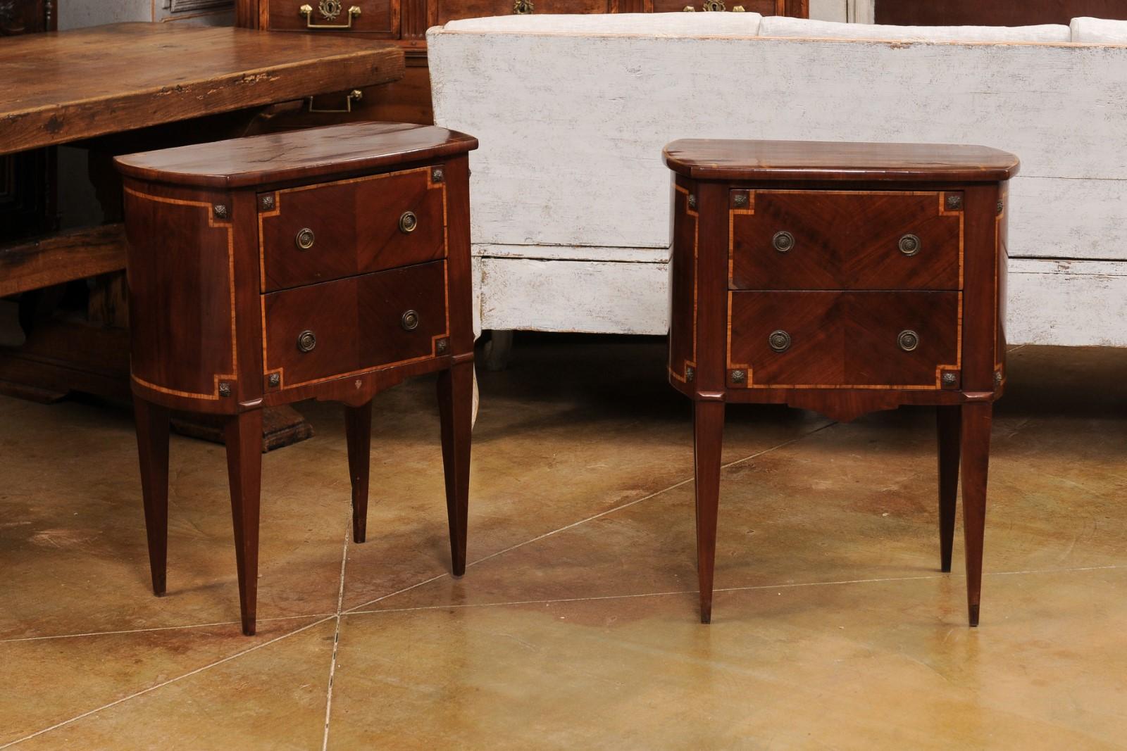 Veneer Italian Neoclassical Style 19th Century Mahogany and Birch Bedside Tables