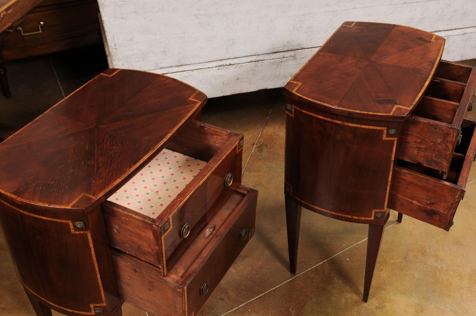 Italian Neoclassical Style 19th Century Mahogany and Birch Bedside Tables In Good Condition In Atlanta, GA