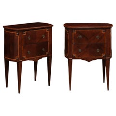 Antique Italian Neoclassical Style 19th Century Mahogany and Birch Bedside Tables