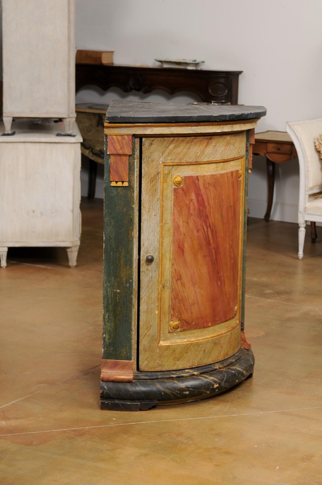Wood Italian Neoclassical Style 19th Century Marbleized Corner Cabinet with One Door For Sale