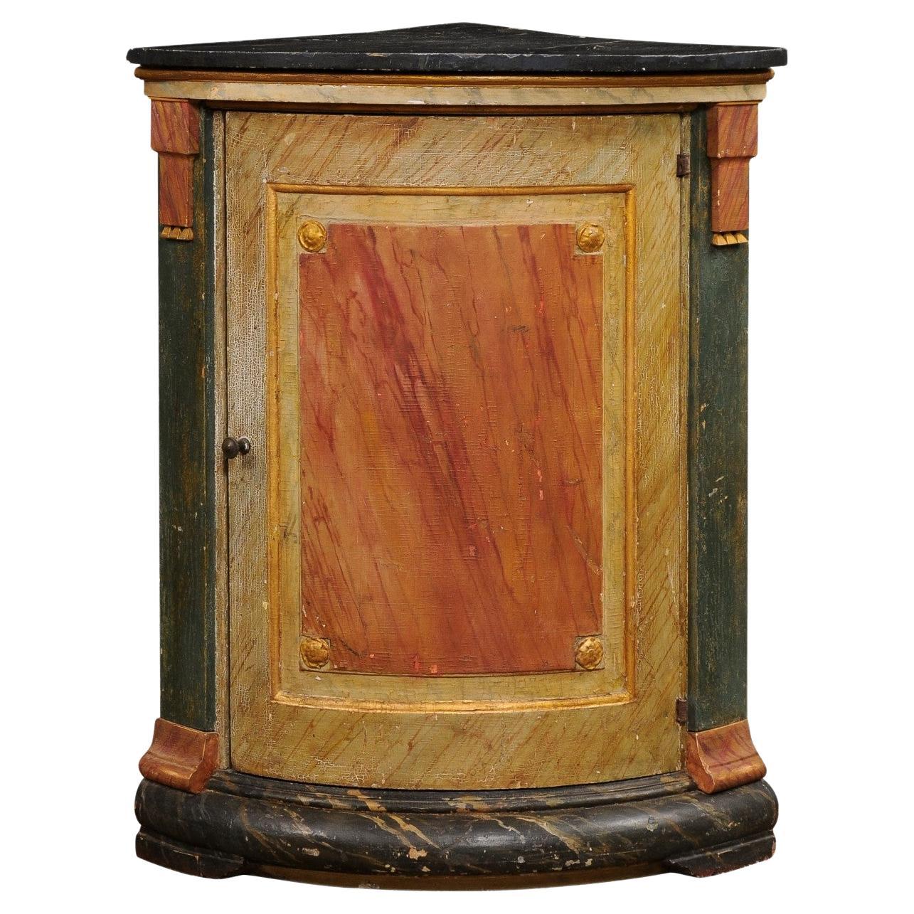 Italian Neoclassical Style 19th Century Marbleized Corner Cabinet with One Door For Sale