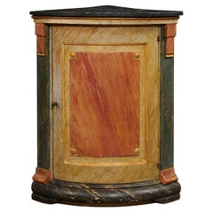 Antique Italian Neoclassical Style 19th Century Marbleized Corner Cabinet with One Door
