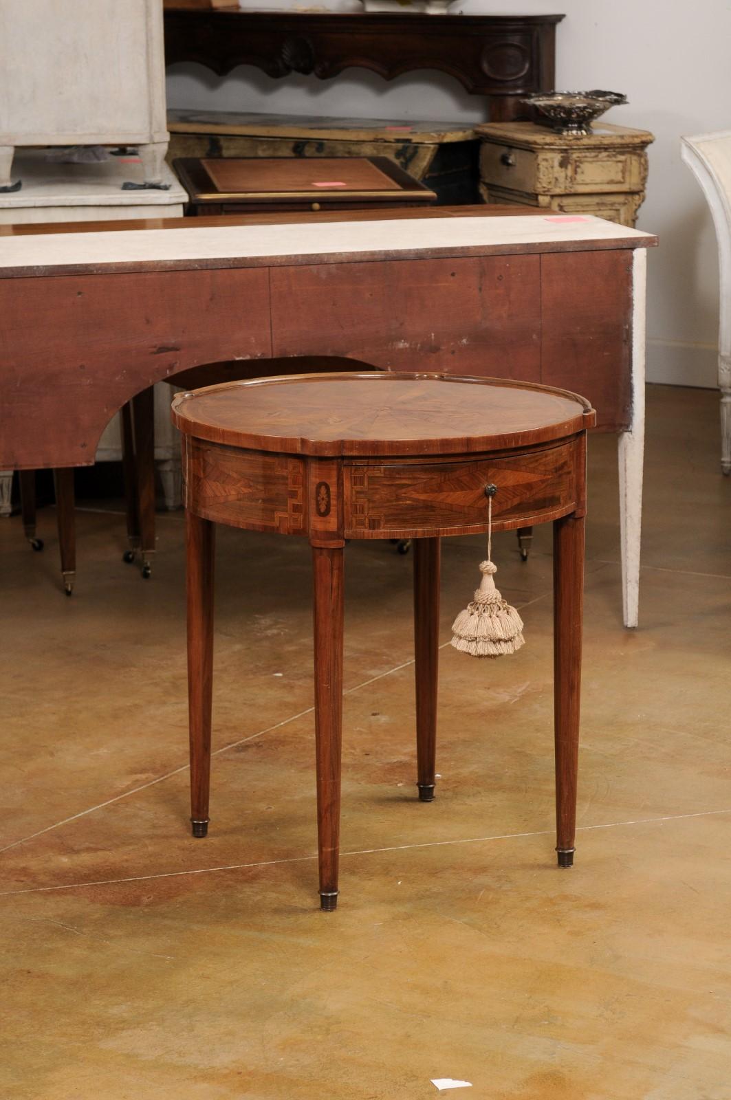 Italian Neoclassical Style 19th Century Marquetry Center Table with Drawer In Good Condition In Atlanta, GA