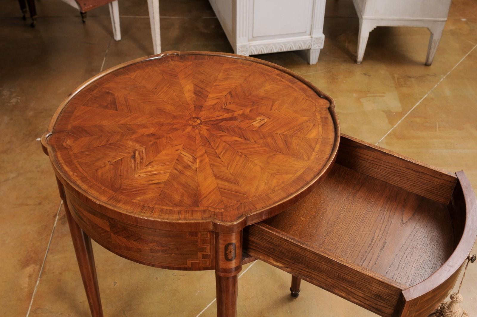 Bronze Italian Neoclassical Style 19th Century Marquetry Center Table with Drawer
