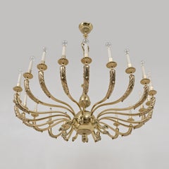 Italian Neoclassical Style 20-Light Brass Chandelier, 1950s