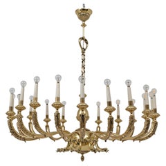 Italian Neoclassical Style 20-Light Brass Chandelier, 1950s