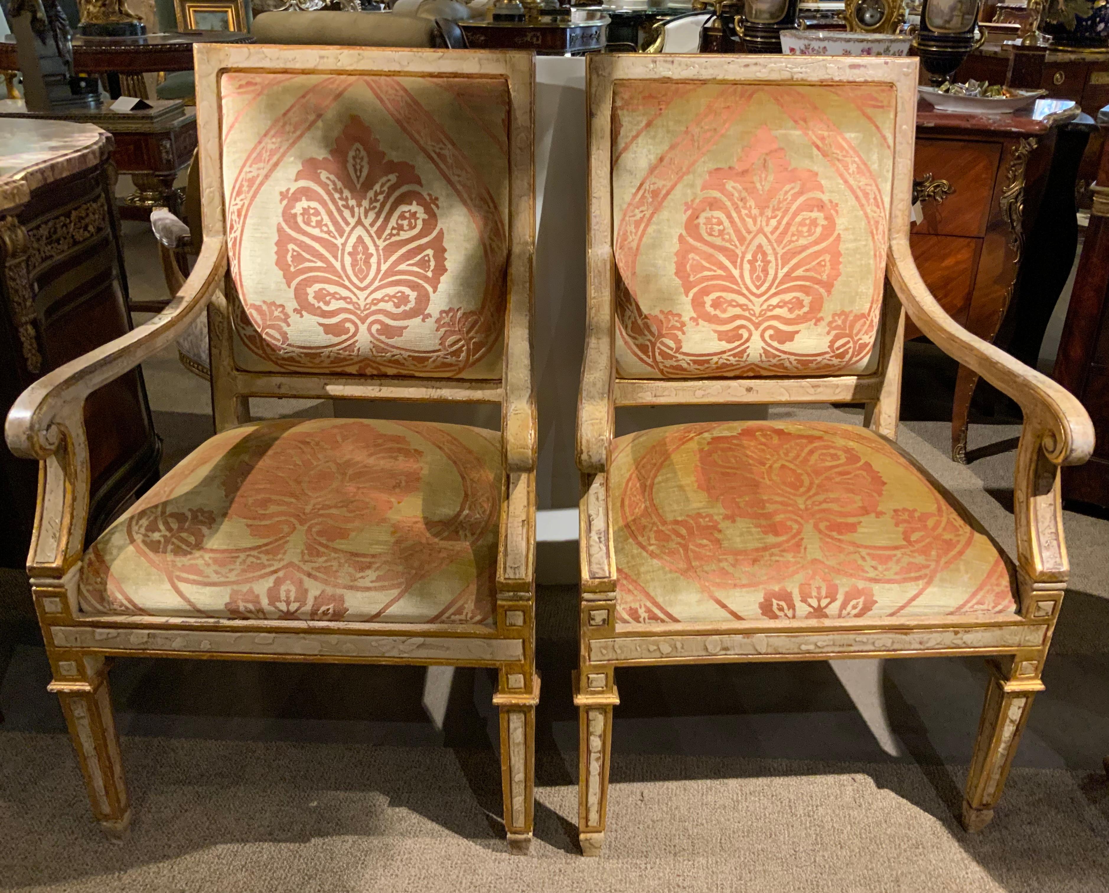 Italian Neoclassical Style age painted and parcel gilt arm chairs For Sale 4