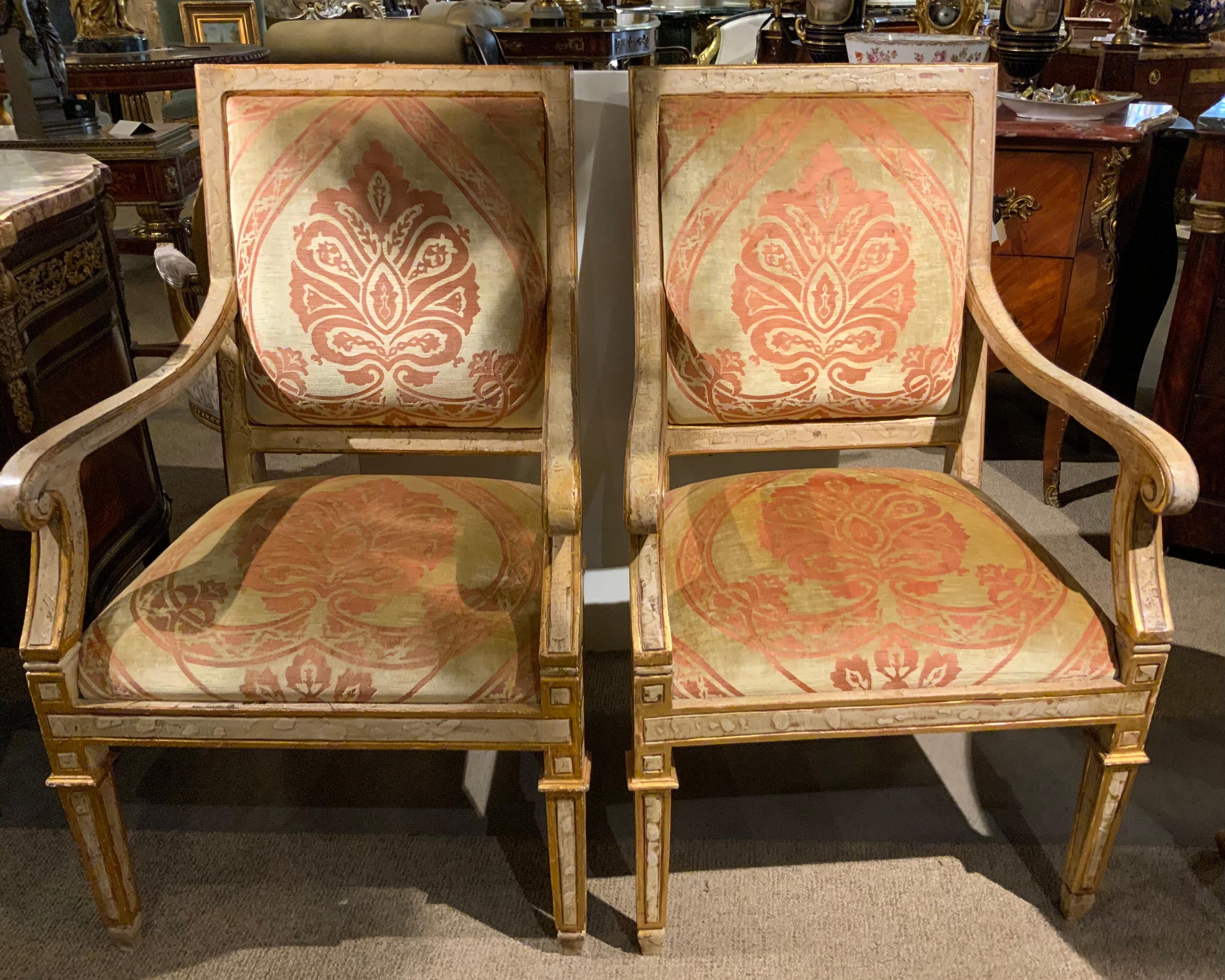 Italian Neoclassical Style age painted and parcel gilt arm chairs For Sale 5