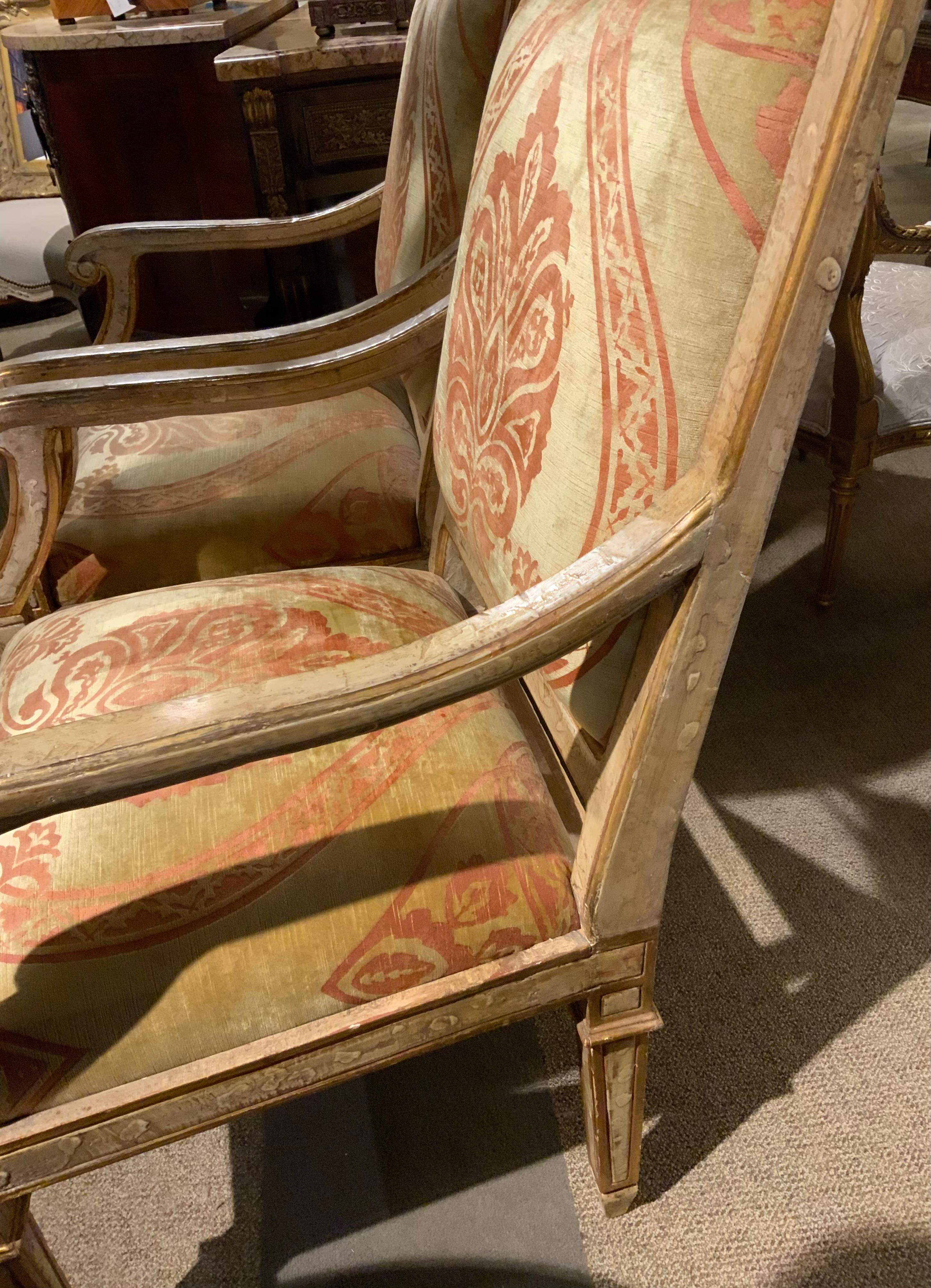 Italian Neoclassical Style age painted and parcel gilt arm chairs For Sale 7