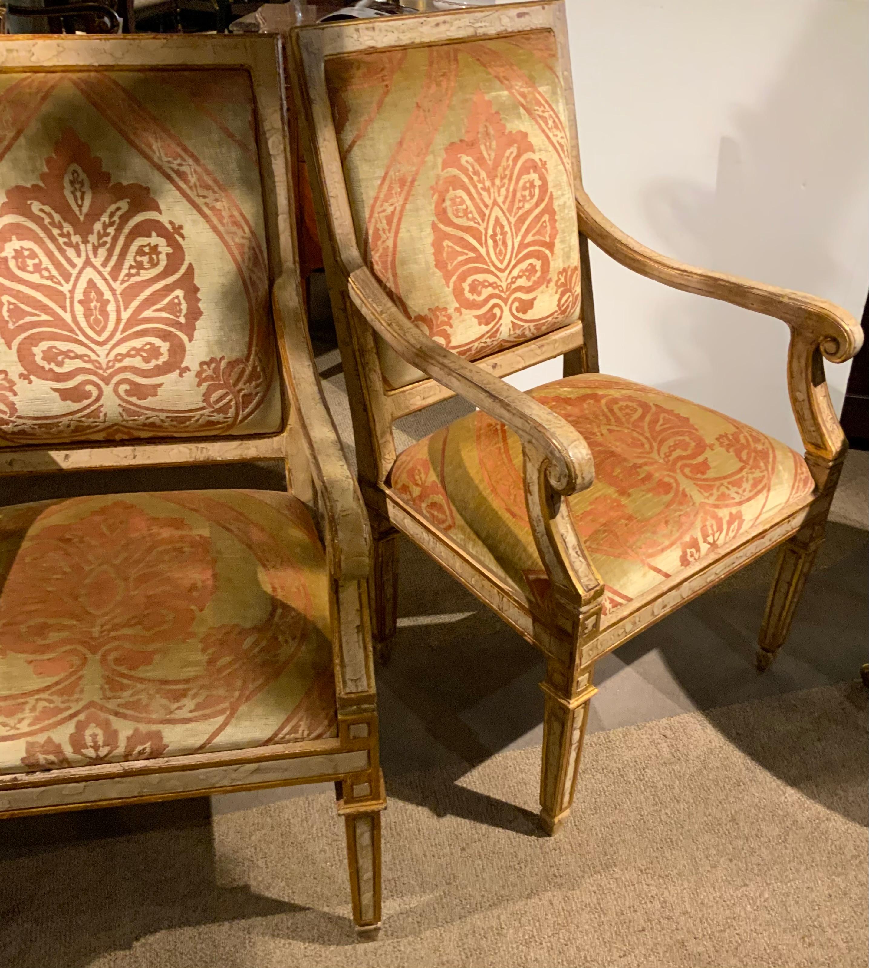 Hand-Painted Italian Neoclassical Style age painted and parcel gilt arm chairs