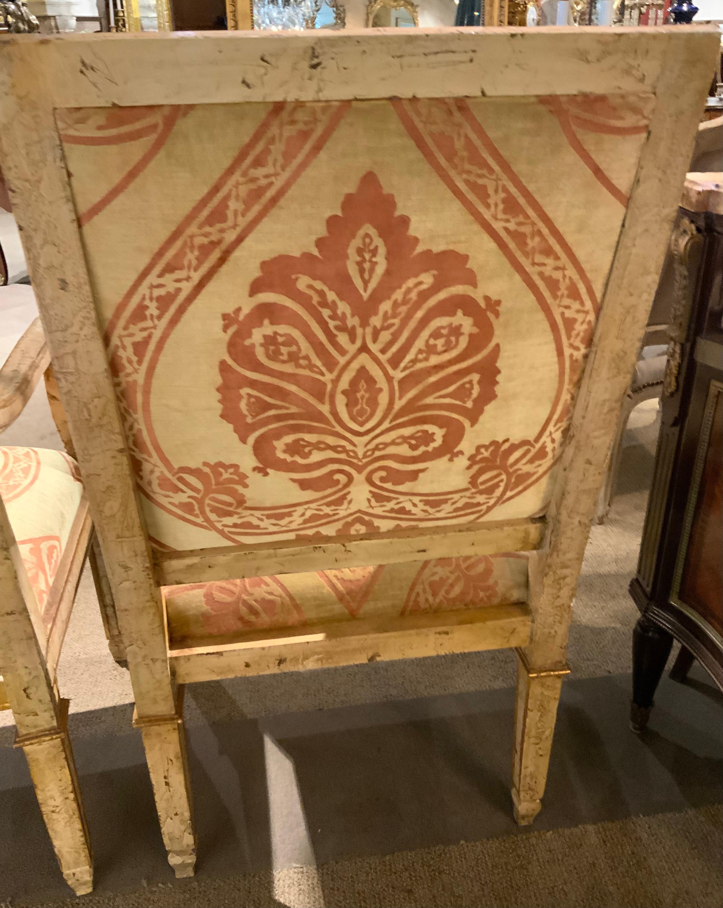 Hardwood Italian Neoclassical Style age painted and parcel gilt arm chairs For Sale