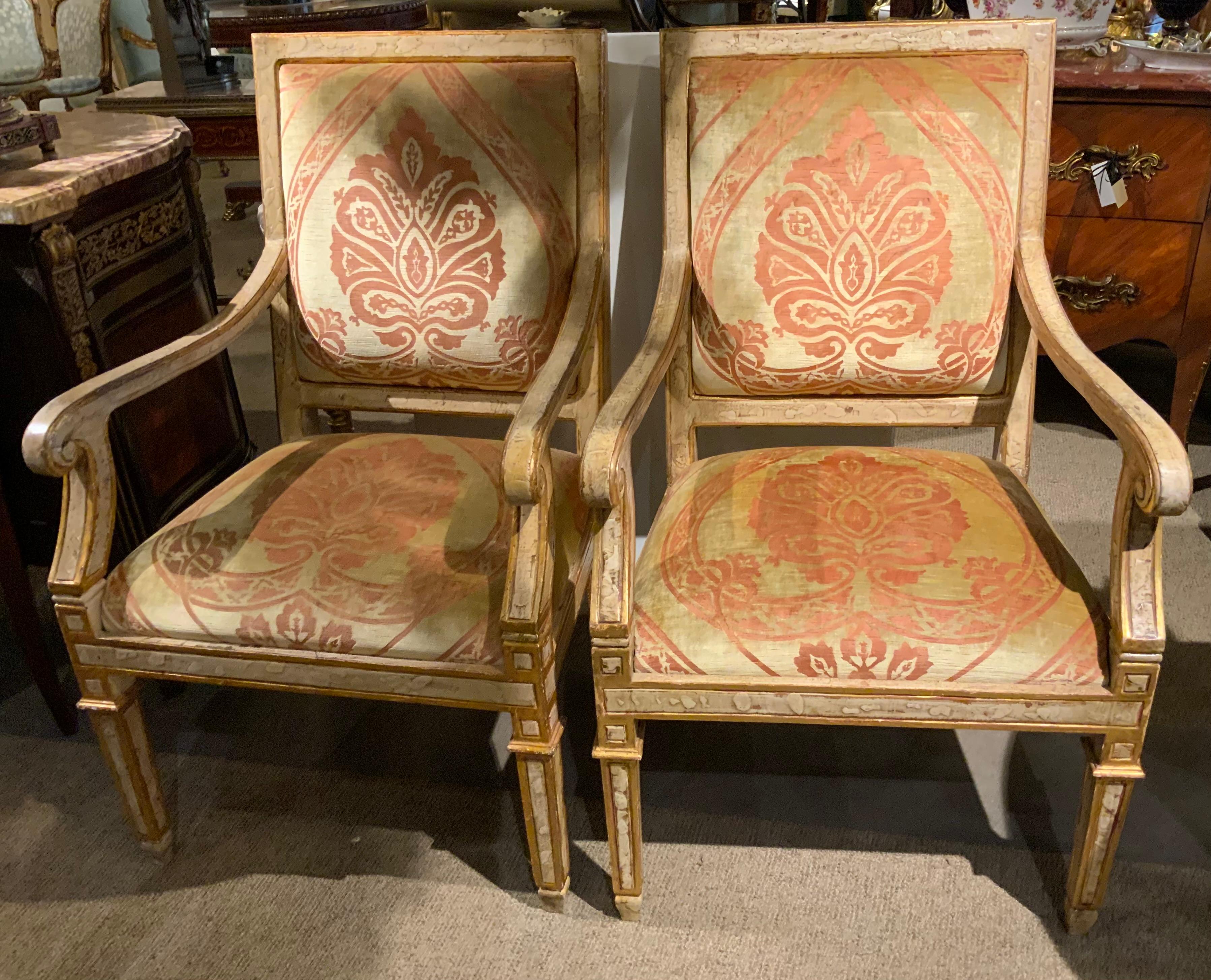 Italian Neoclassical Style age painted and parcel gilt arm chairs For Sale 2