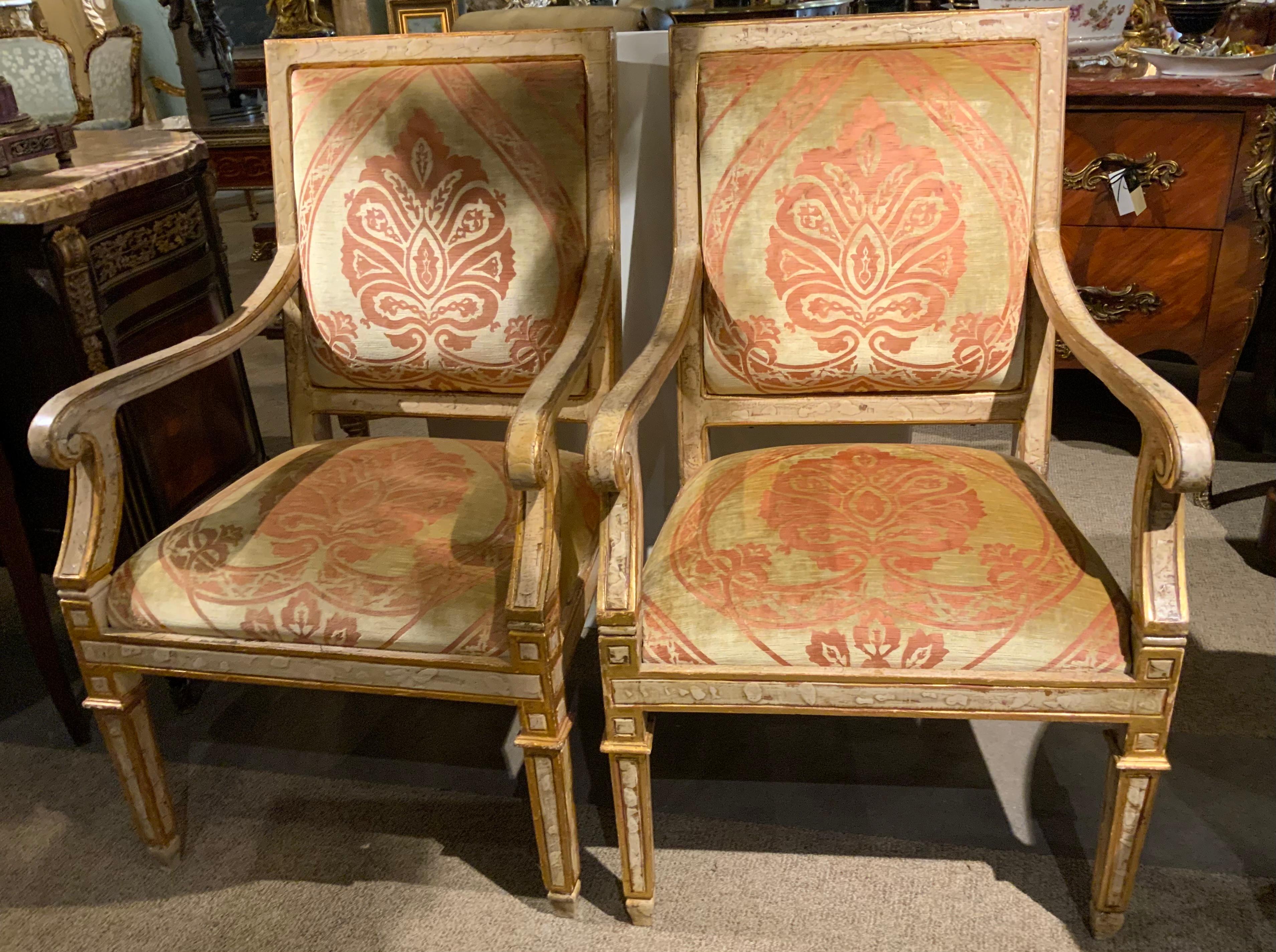 Italian Neoclassical Style age painted and parcel gilt arm chairs For Sale 3
