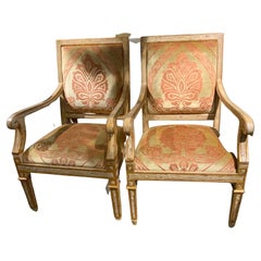 Italian Neoclassical Style age painted and parcel gilt arm chairs