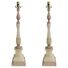 Vintage Italian Neoclassical Style Alabaster Table Lamp, a Pair