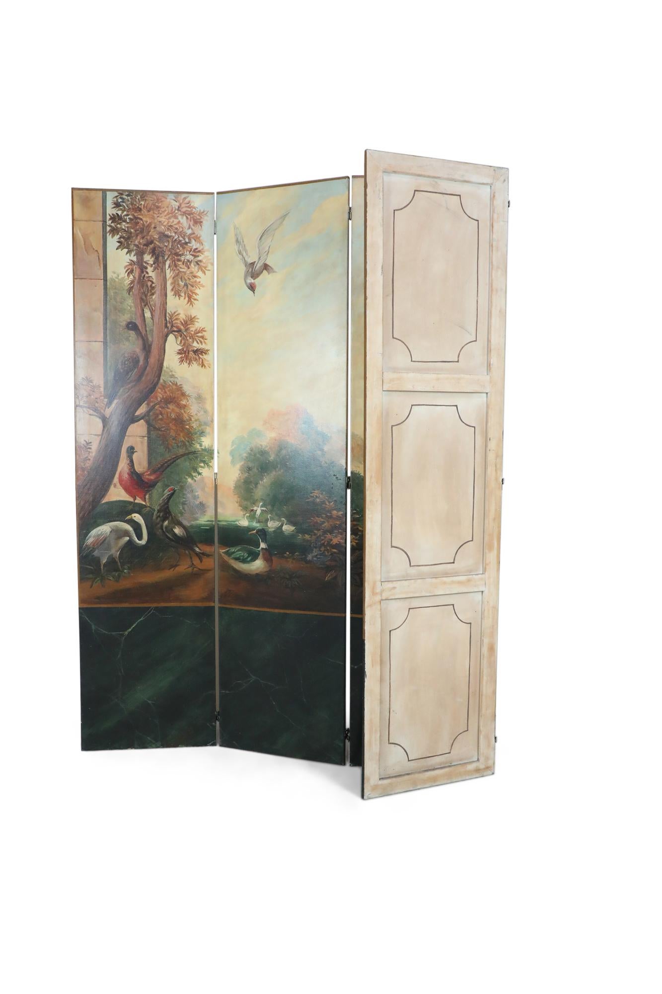 Italian Neoclassical Style Bird and Garden Vignette Folding Screen For Sale 1