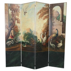 Paravent pliant italien de style néoclassique avec oiseaux et motif de jardin