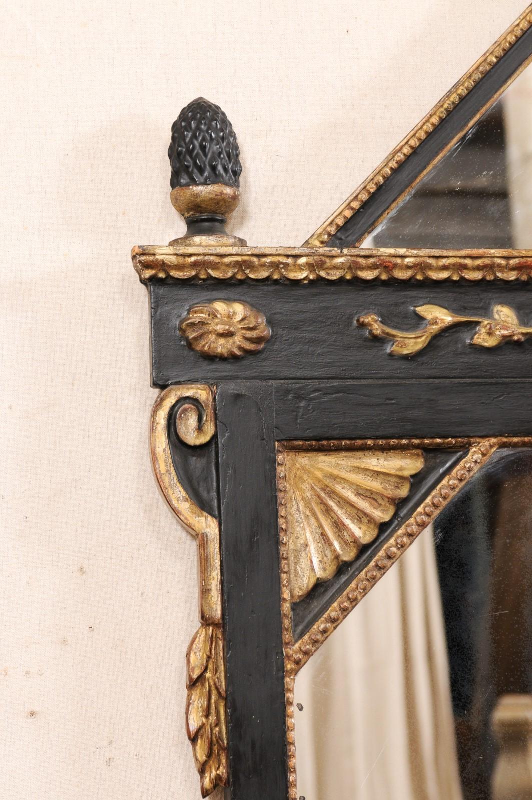 XX secolo Specchio italiano in stile neoclassico nero e oro, alto 5 piedi in vendita