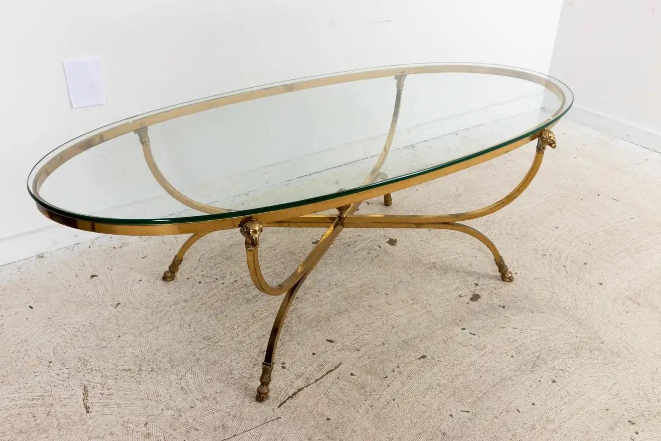 Italian Neoclassical Style Brass Rams Head Coffee Table 1