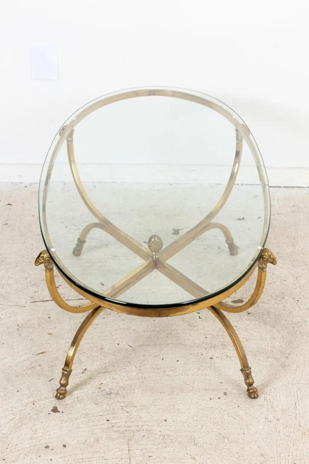 Italian Neoclassical Style Brass Rams Head Coffee Table 4