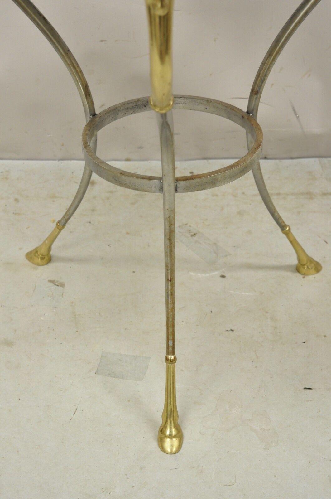 Italian Neoclassical Style Brass Rams Head Steel Metal Round Marble Side Table In Good Condition For Sale In Philadelphia, PA
