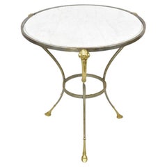 Vintage Italian Neoclassical Style Brass Rams Head Steel Metal Round Marble Side Table