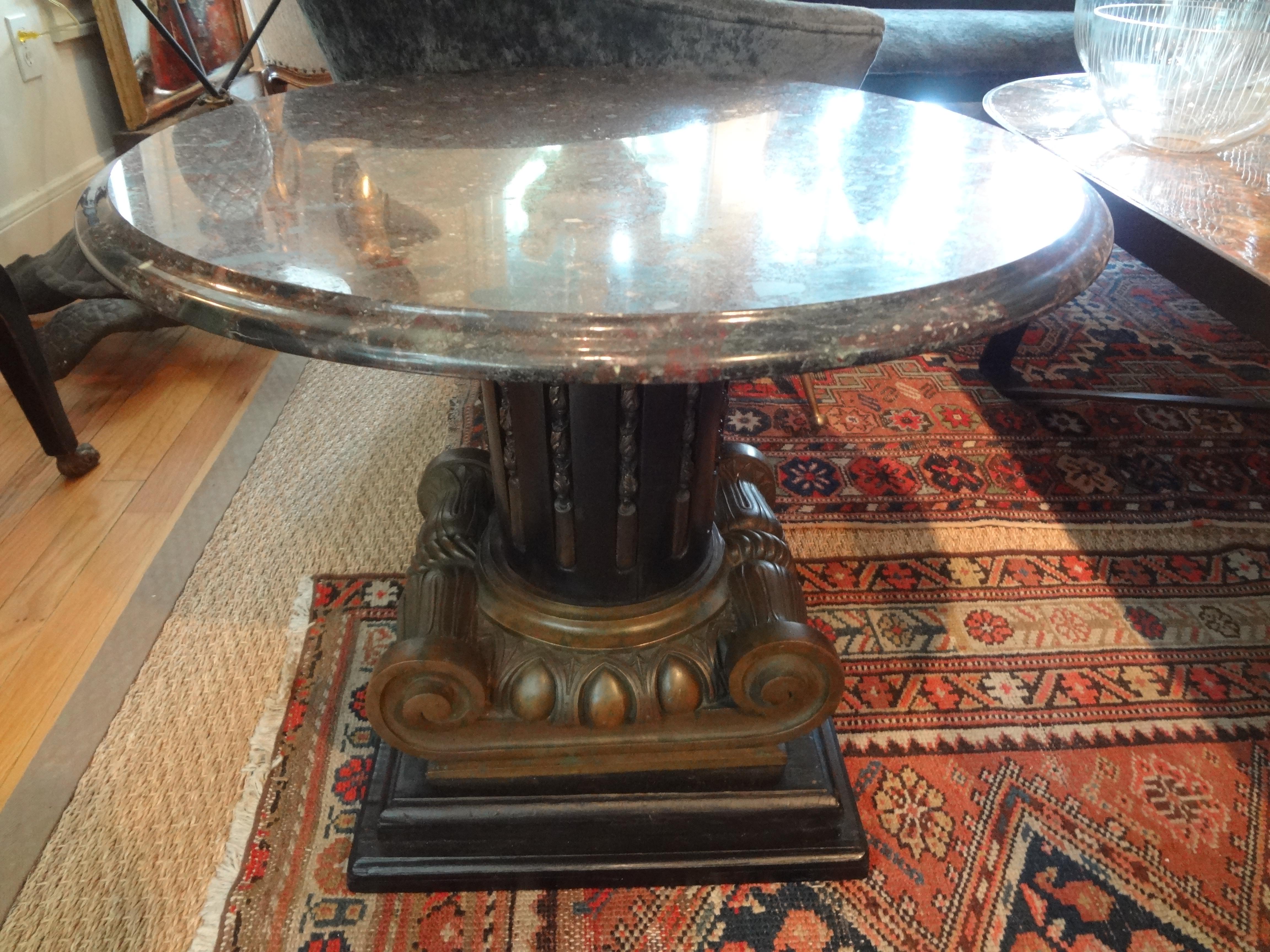Italian Neoclassical Style Bronze Ionic Column Table with Marble Top 9