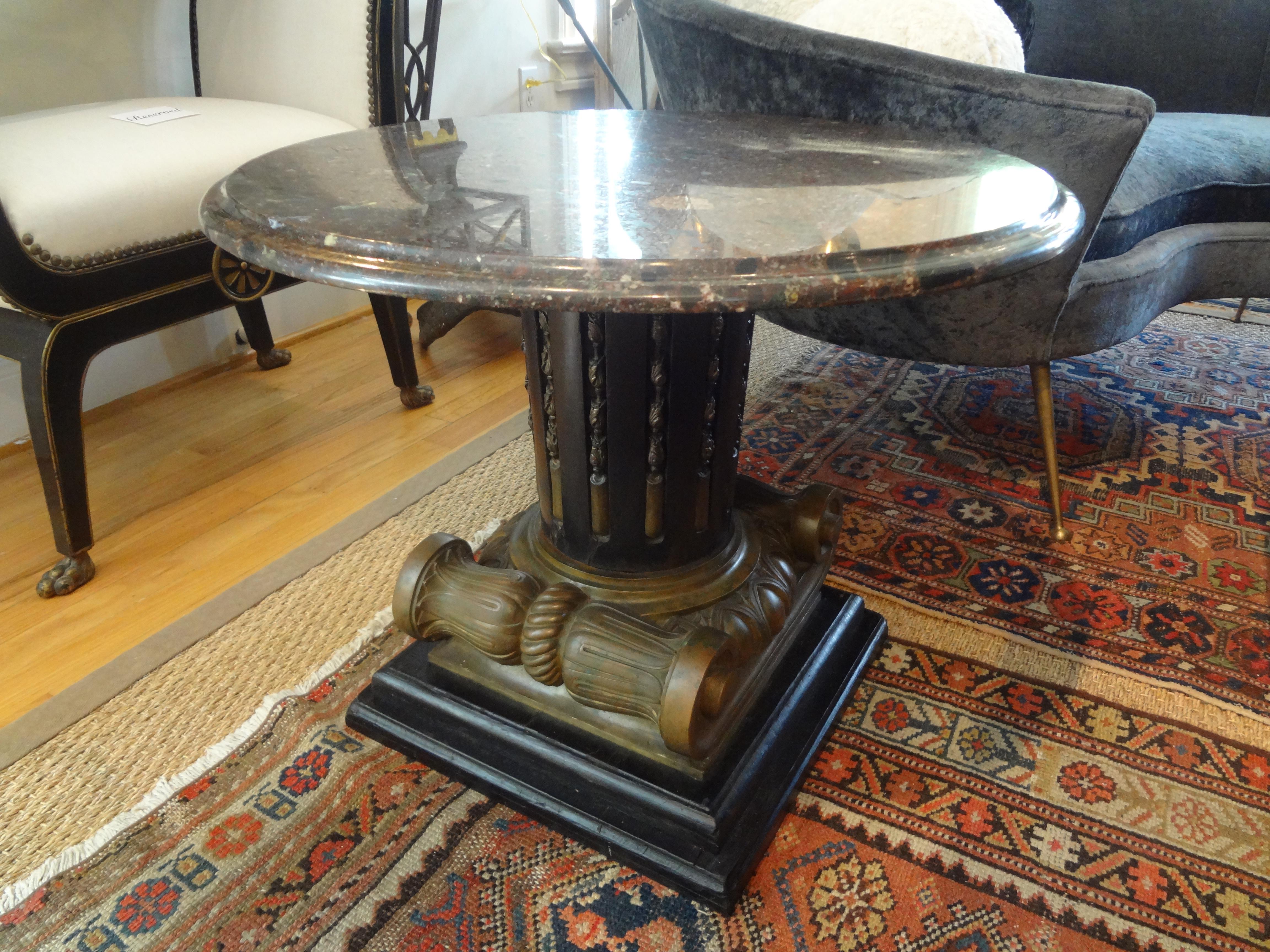 Italian Neoclassical Style Bronze Ionic Column Table with Marble Top In Good Condition In Houston, TX