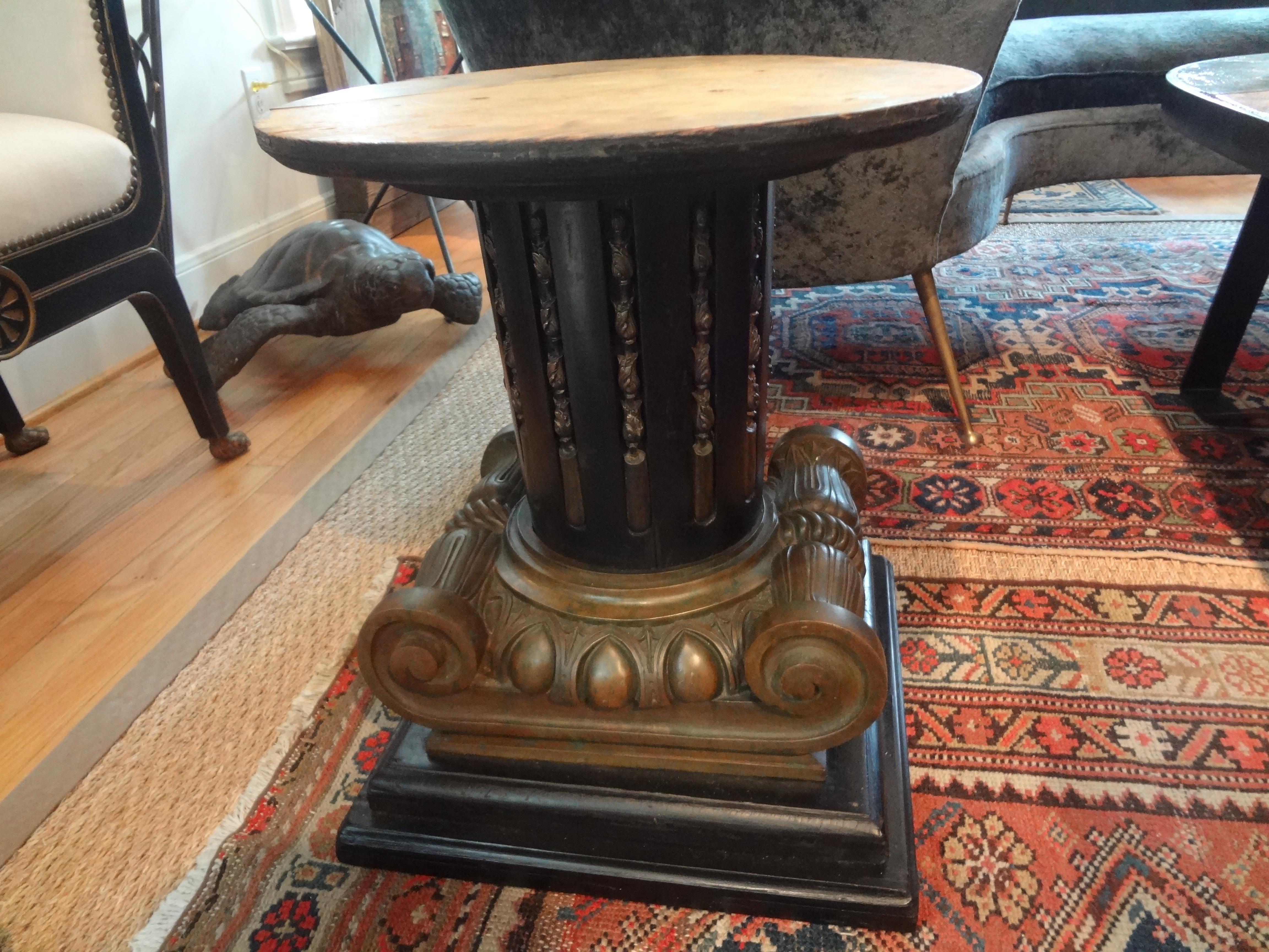 Italian Neoclassical Style Bronze Ionic Column Table with Marble Top 1