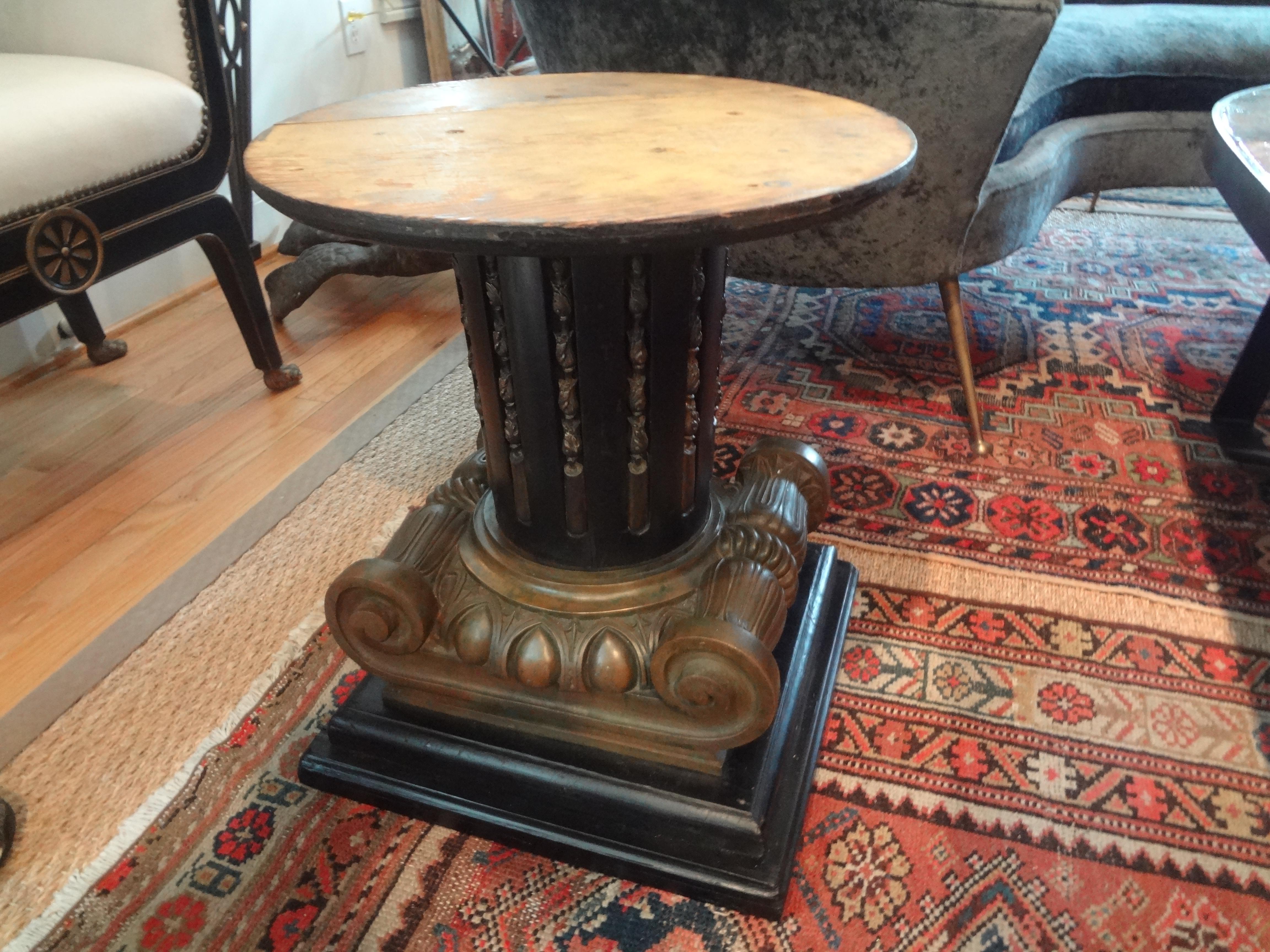 Italian Neoclassical Style Bronze Ionic Column Table with Marble Top 2
