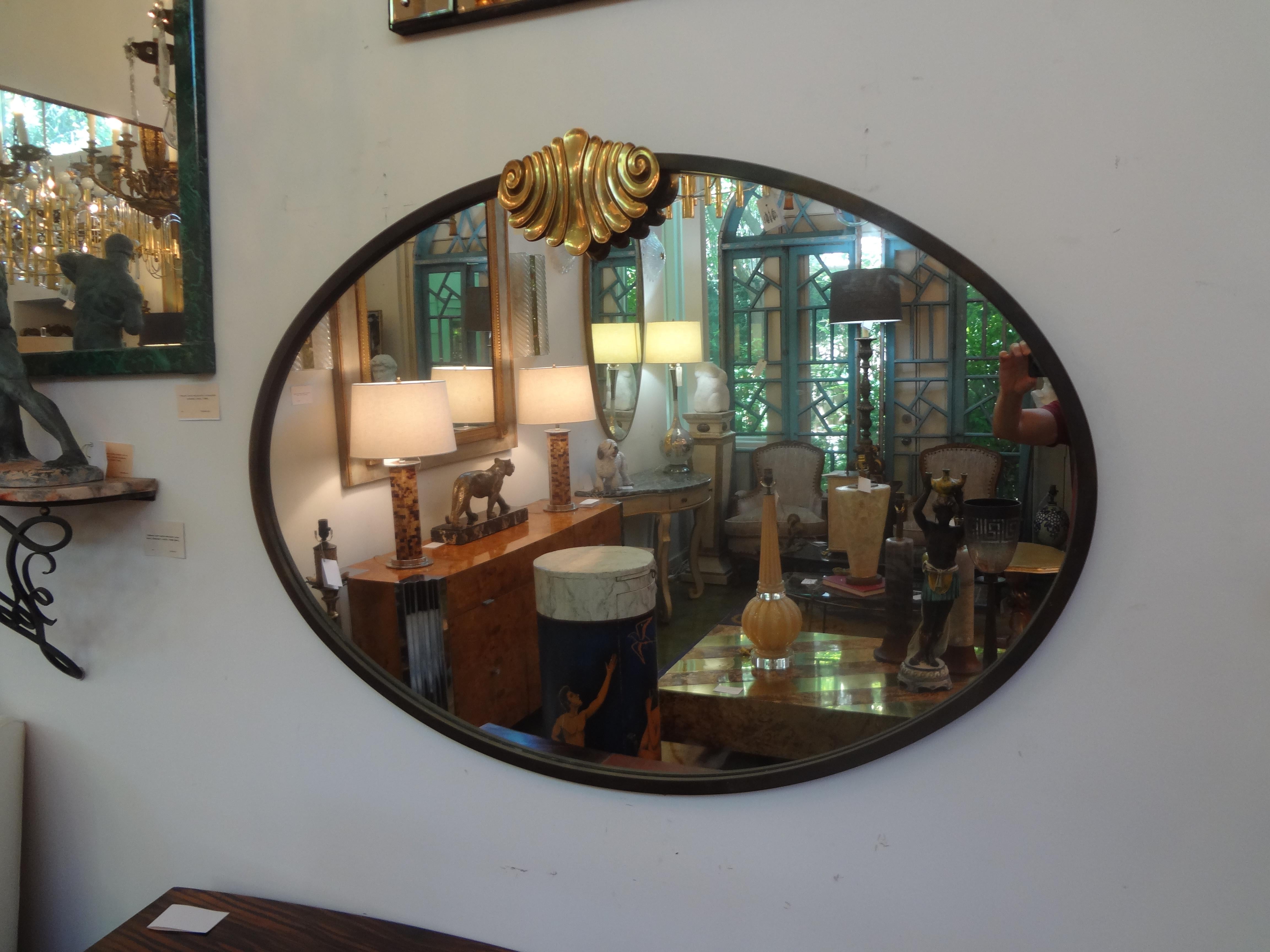 Italian Neoclassical Style Osvaldo Borsani Inspired Bronze Mirror In Good Condition In Houston, TX