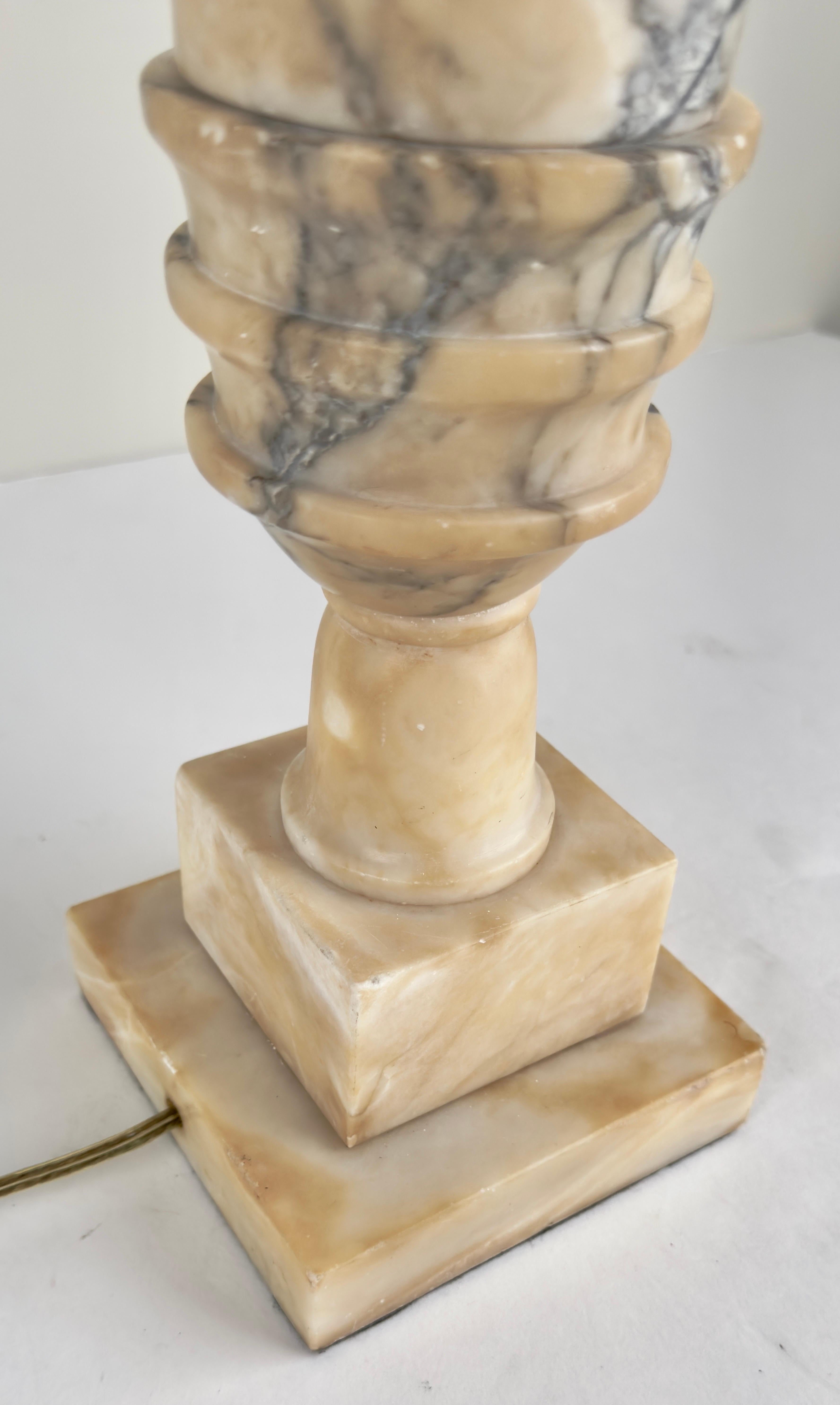 Italian Neoclassical Style Carrara Alabaster Marble Lamp, a Pair 7