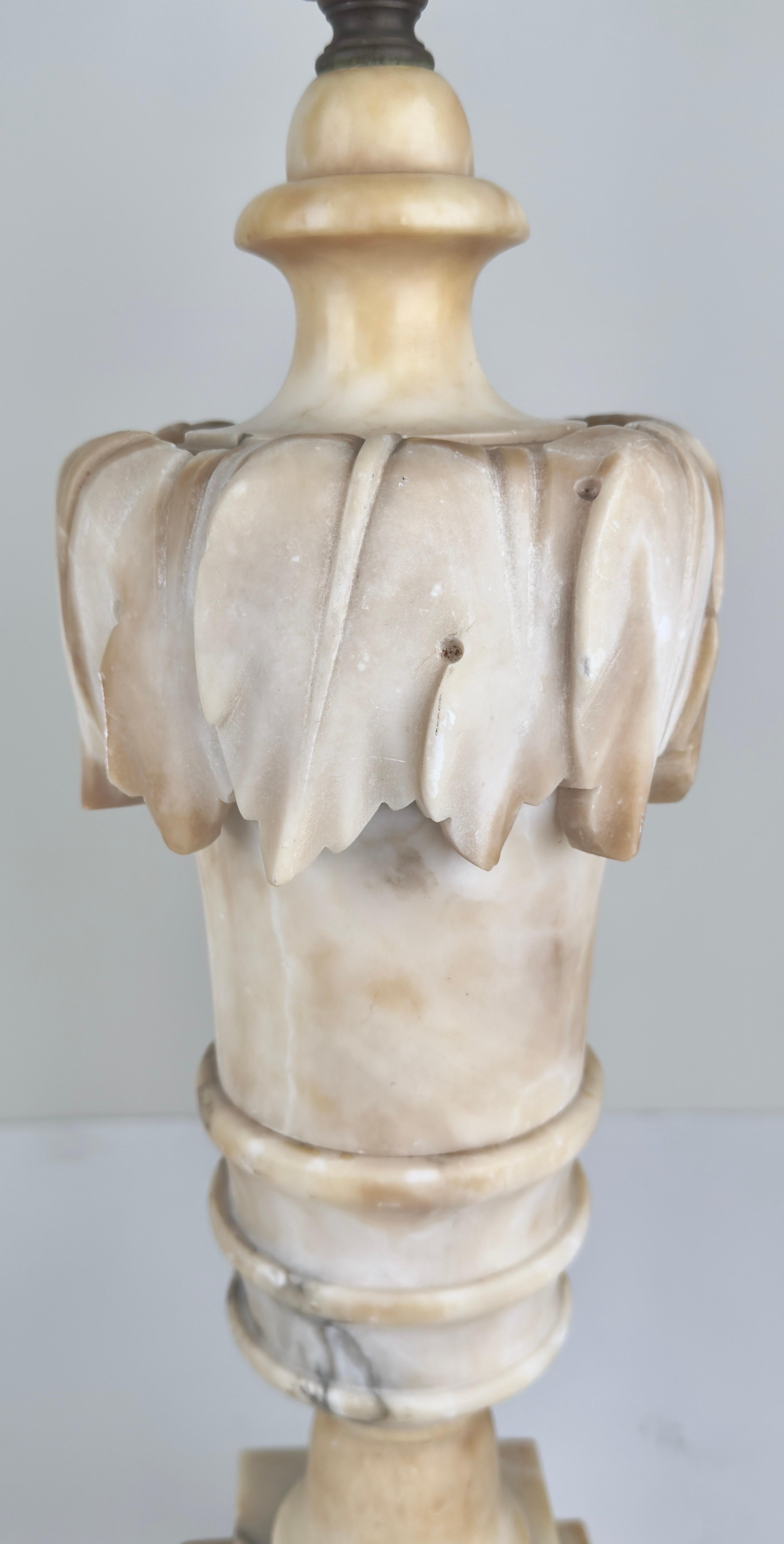 Italian Neoclassical Style Carrara Alabaster Marble Lamp, a Pair 9