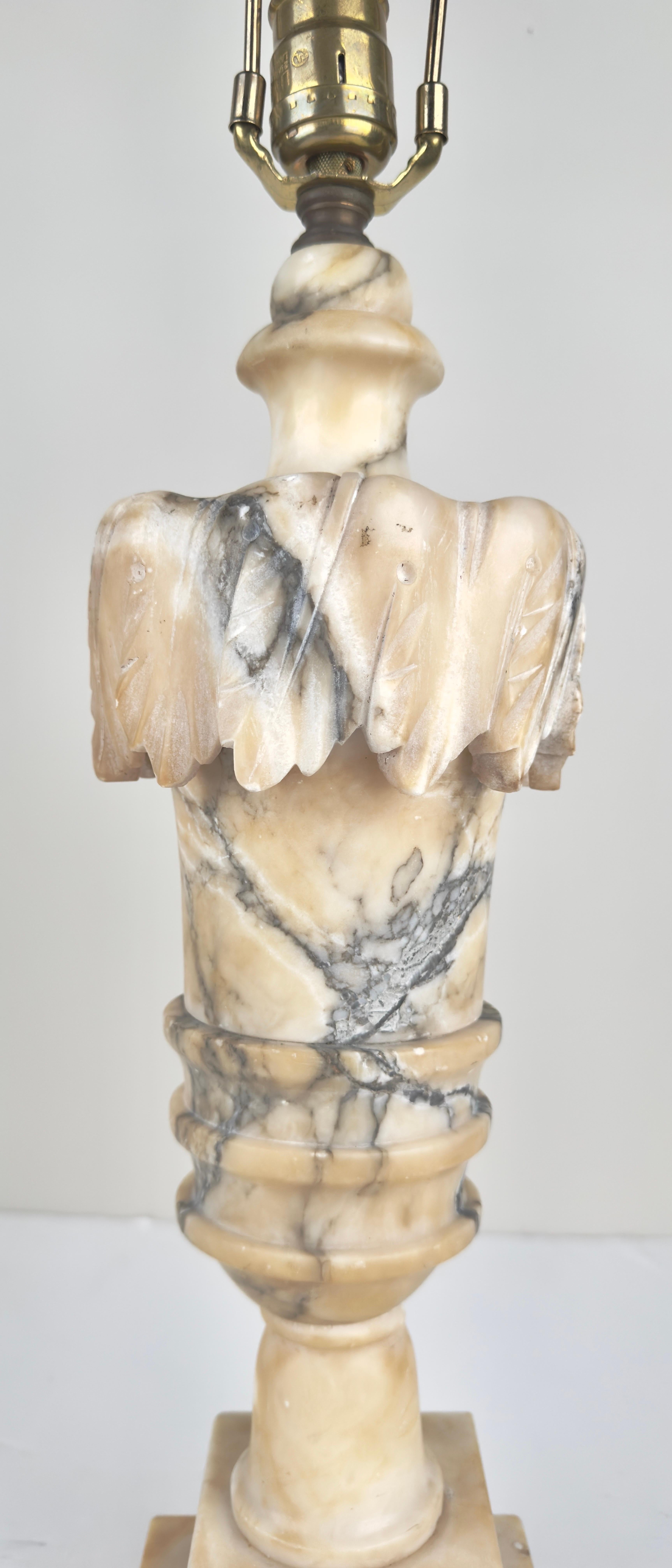 Italian Neoclassical Style Carrara Alabaster Marble Lamp, a Pair 2