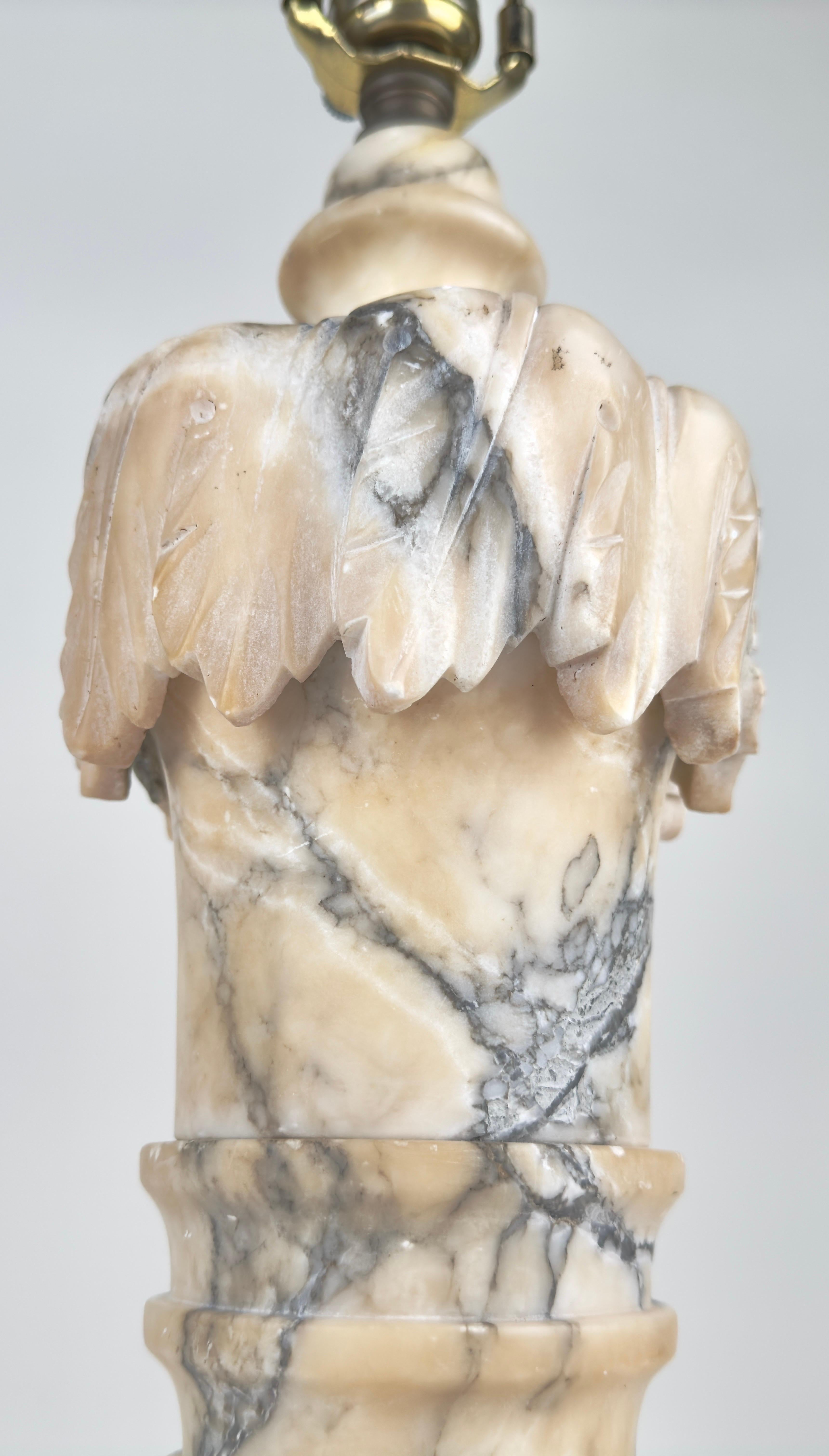 Italian Neoclassical Style Carrara Alabaster Marble Lamp, a Pair 3